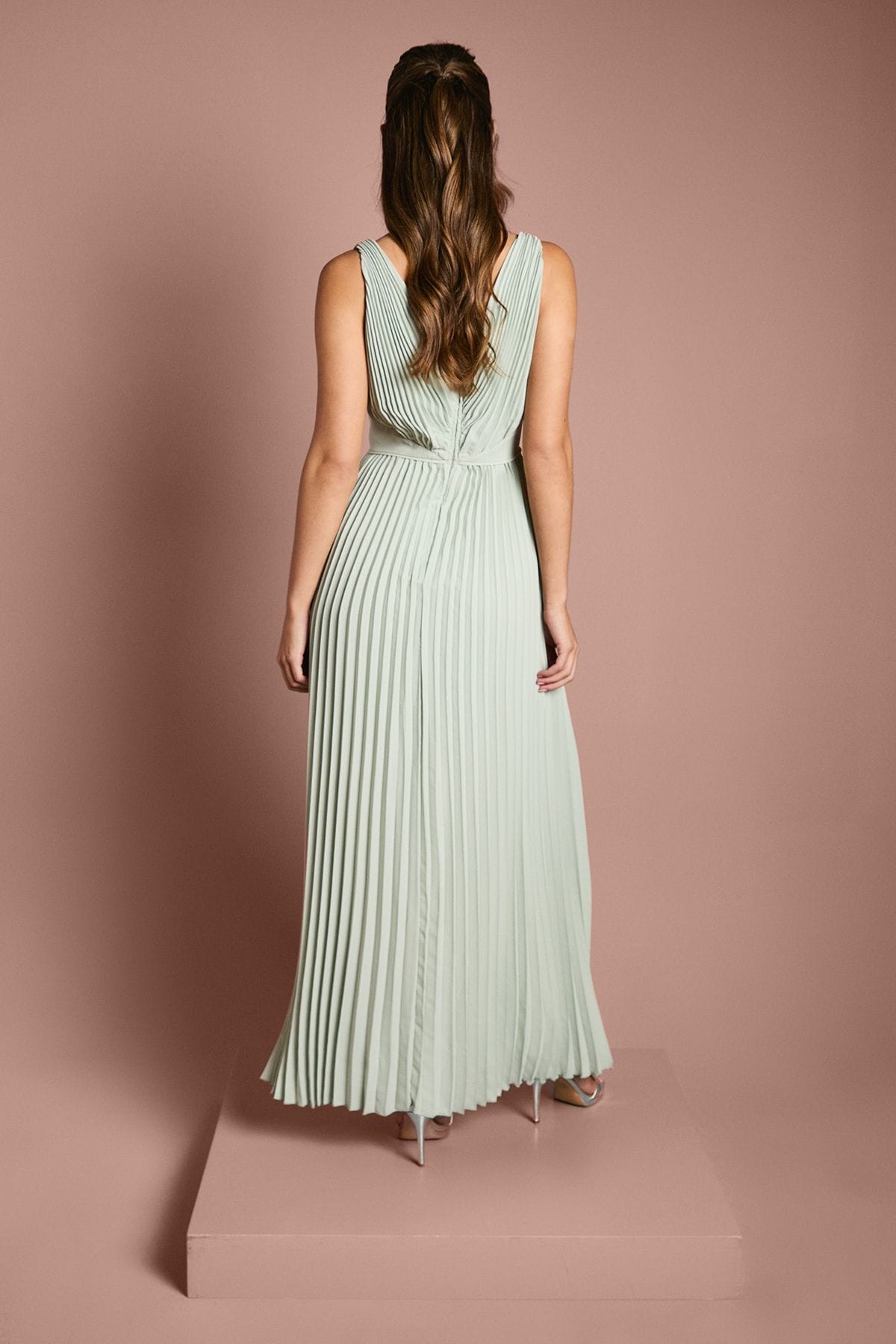 Coast Pleated Plunge Neck Maxi Bridesmaid Dress Sage image 3