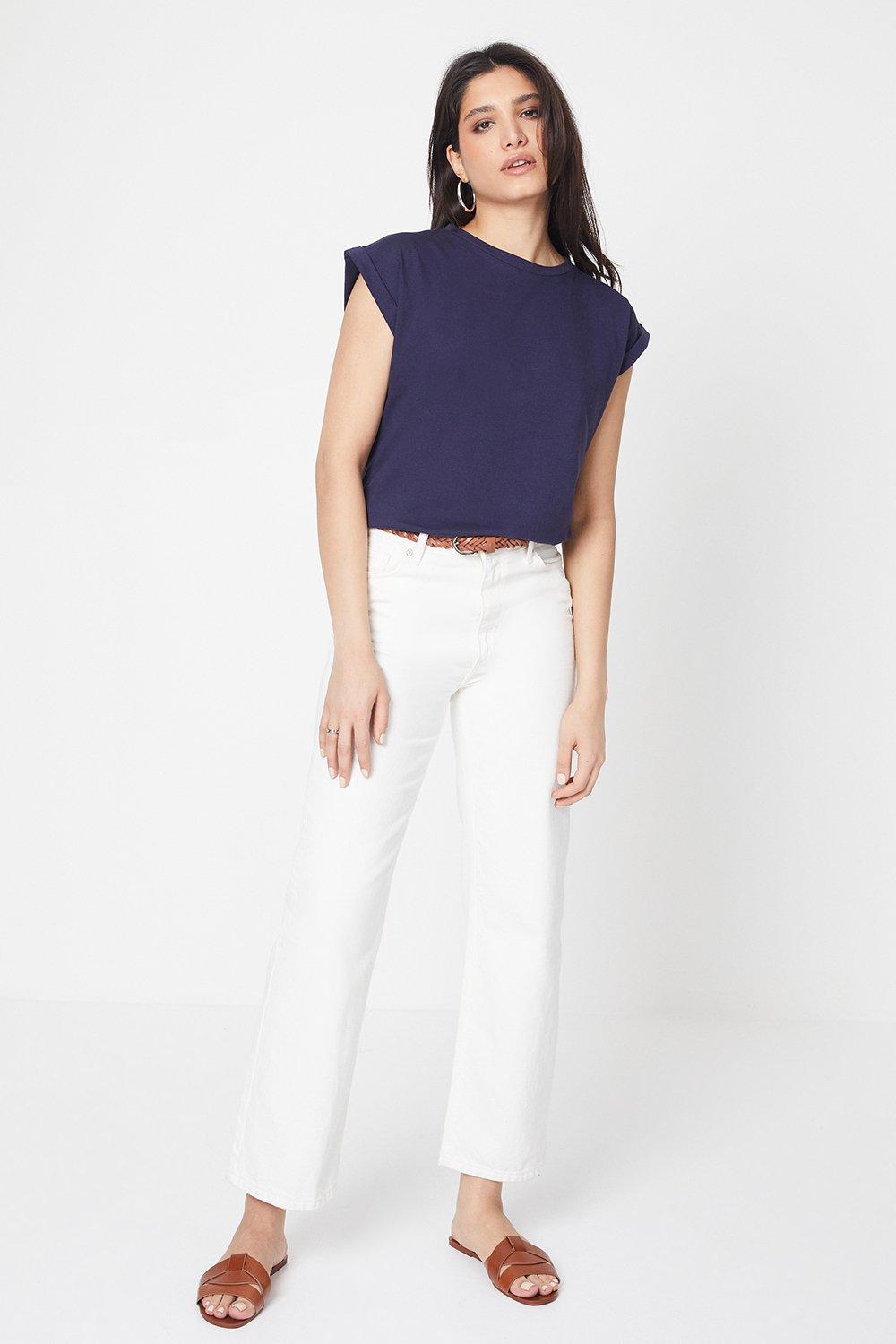 Dorothy Perkins Cotton Roll Sleeve T-shirt Navy image 2