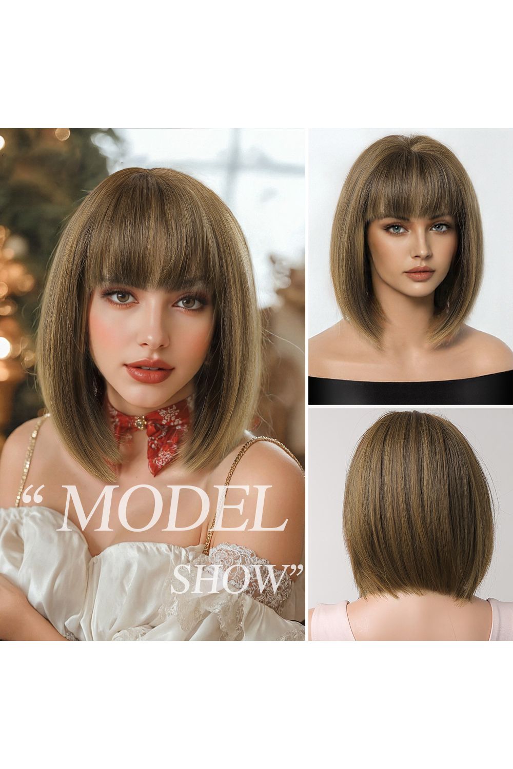 SHEONLY Short Straight Bob Wig with Bangs image 3