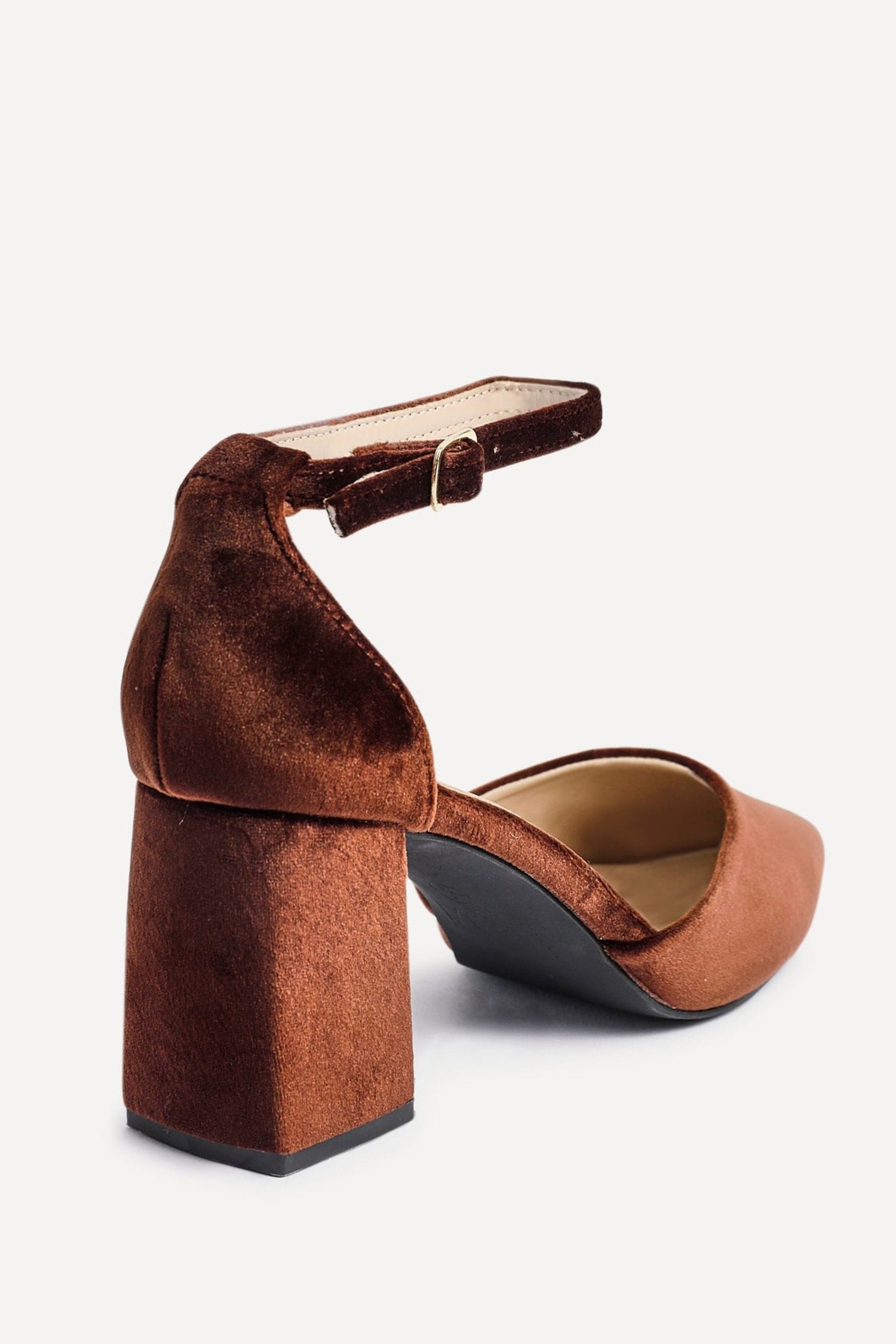 Linzi Glam Brown Velvet Pointed Block Heel Courts image 5