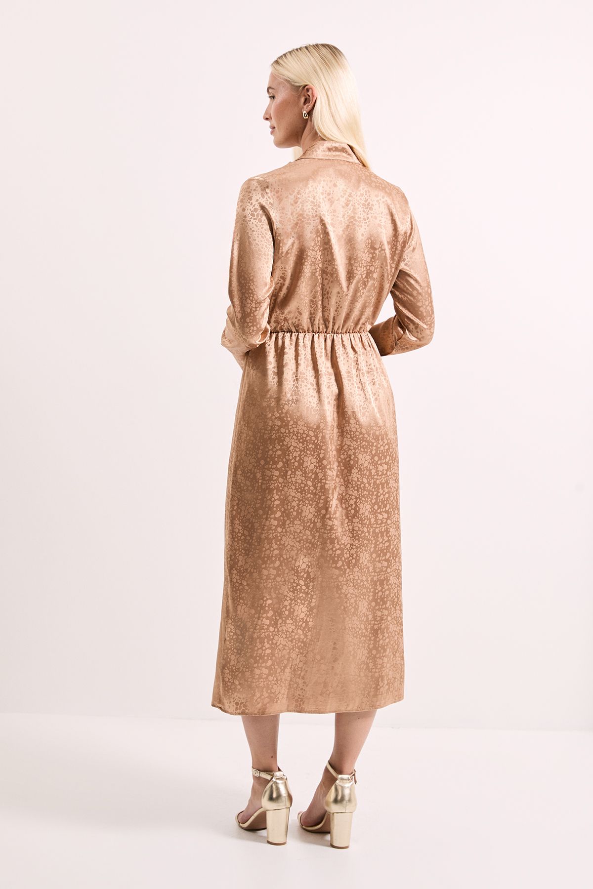Principles Camel Cowl Tie Neck Satin Jacquard Midi Dress Camel image 3