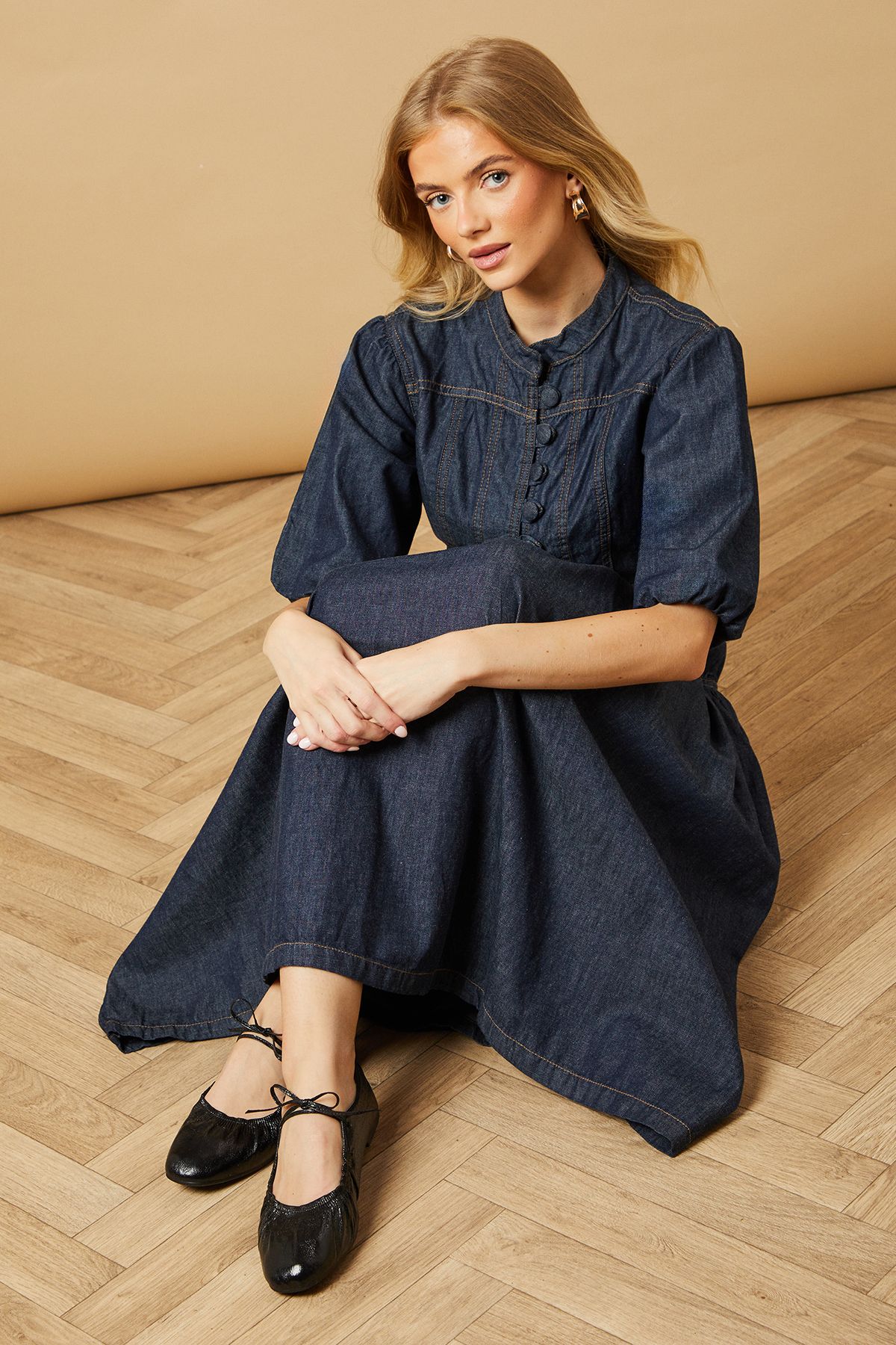 Oasis Elizabeth Faux Leather Lace Up Detail Flat Ballet Pumps Black image 2