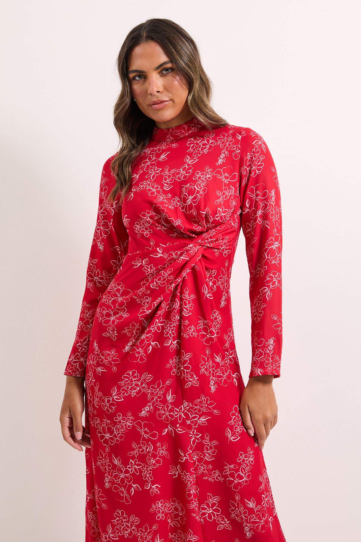 Dorothy Perkins Floral High Neck Ruched Side Midi Dress Floral image 2