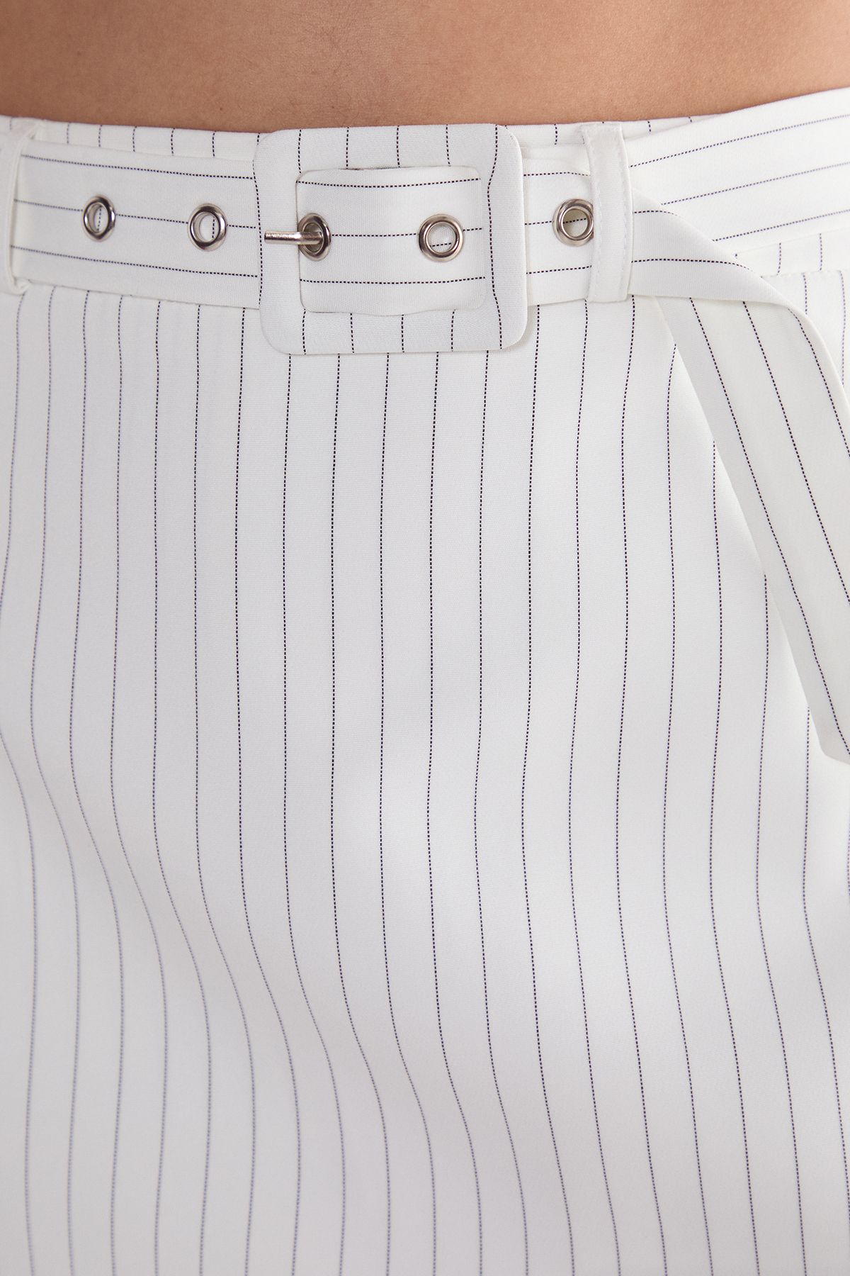 NastyGal Pinstripe Belted Tailored Skort White image 5