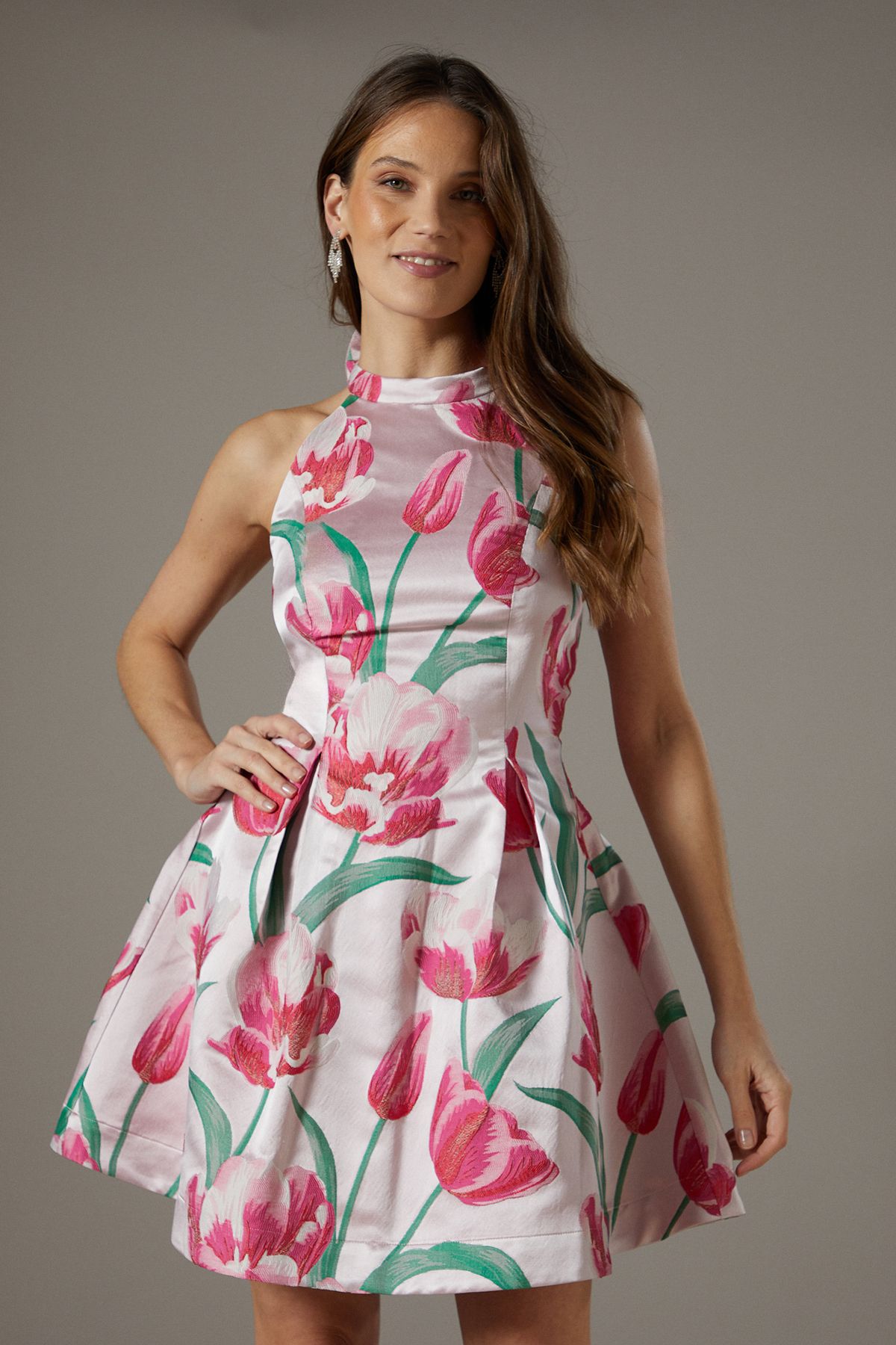 Coast Jacquard Halter Neck Mini Dress Blush image 2