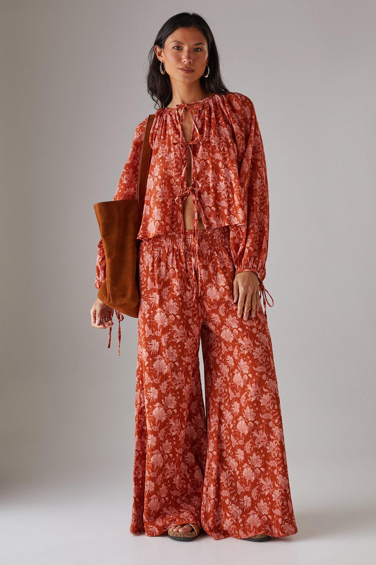 Warehouse Cheesecloth Tie Front Boho Blouse Floral image 4