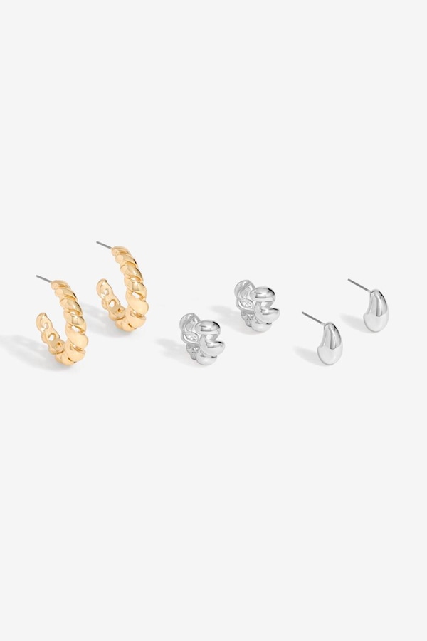 Mood Two Tone Polished Twist Hoop Earrings - Pack Of 3