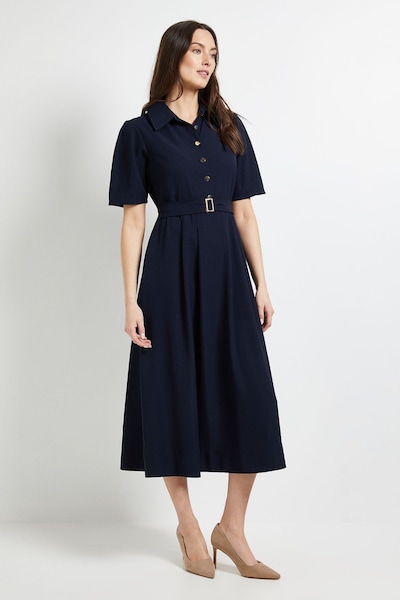 Principles Volume Sleeve Belted Shirt Dress Navy