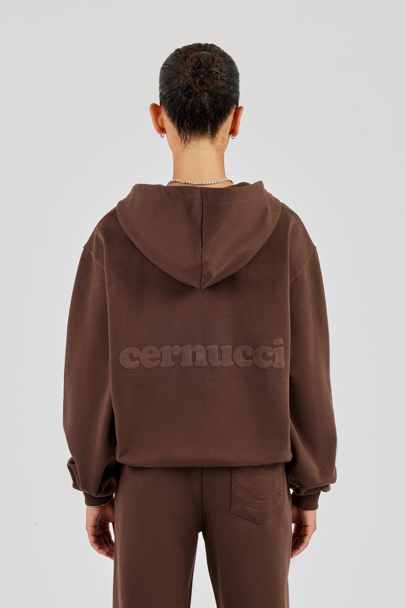 Cernucci Oversized Zip Through Hoodie - Chocolate image 5