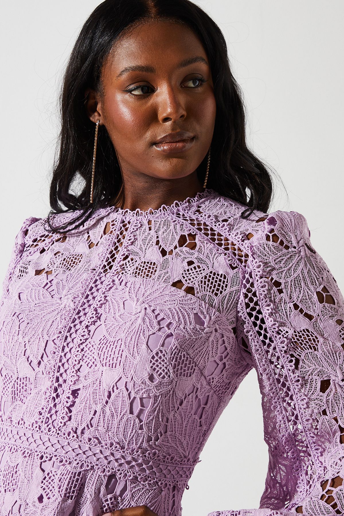 Coast Lace Panelled Long Sleeve Dress Lilac image 2