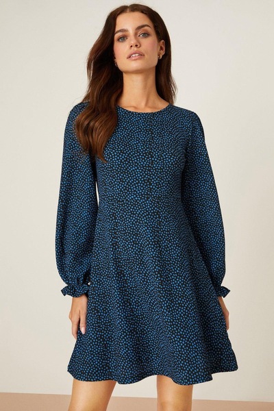 Dorothy Perkins Petite Blue Spot Printed Mini Dress Blue