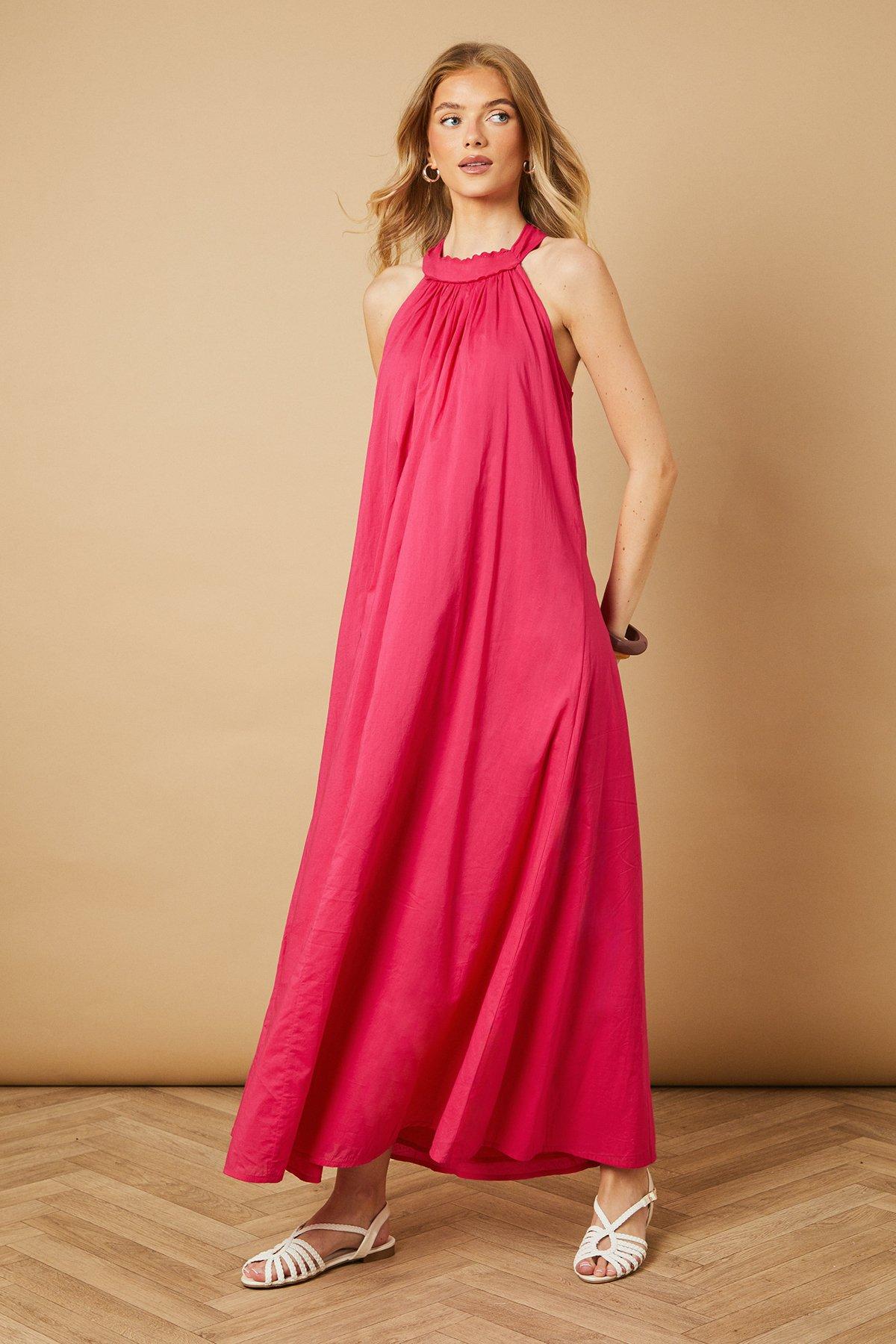 Oasis Halterneck Maxi Smock Dress Pink