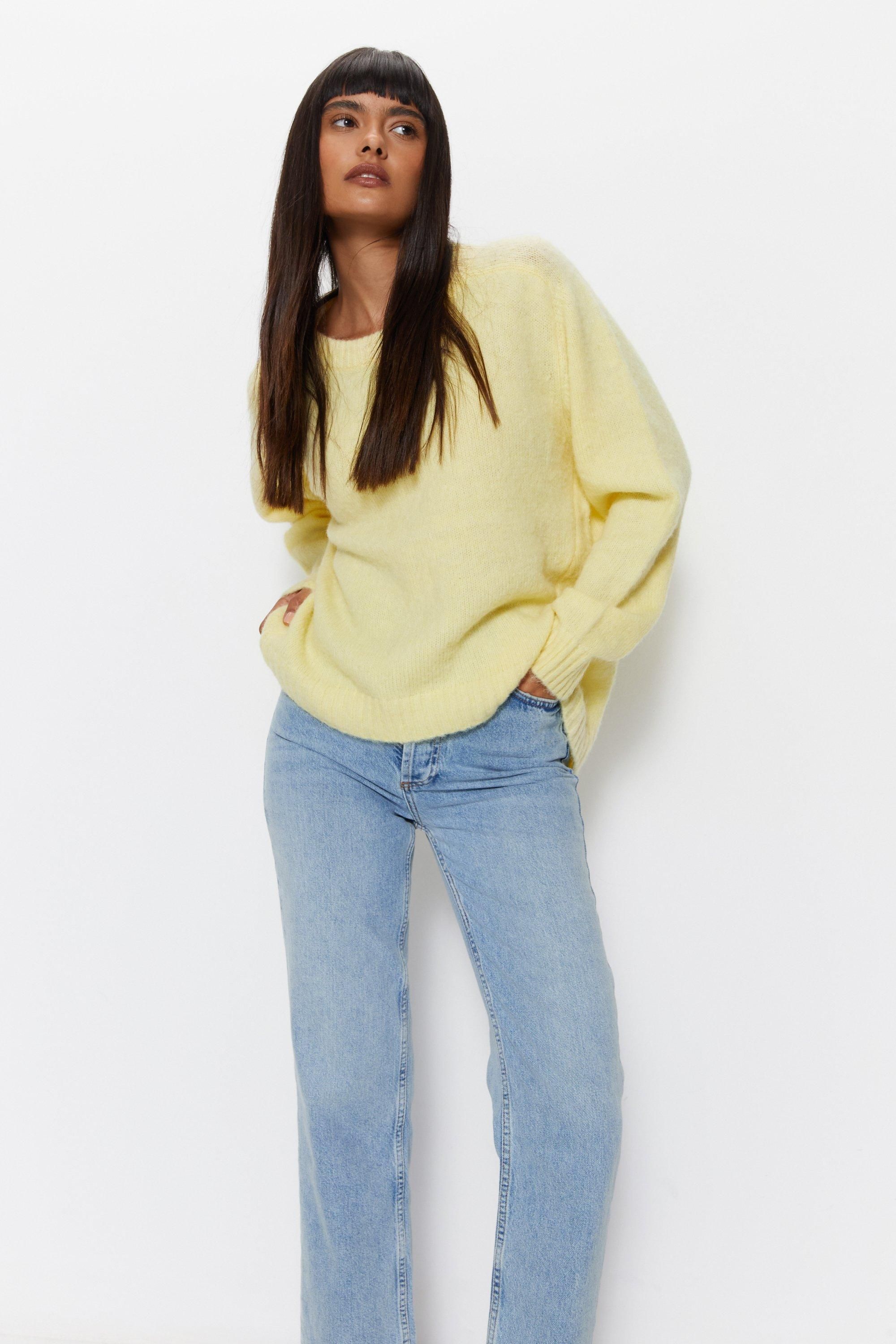Warehouse Mohair Crew Neck Jumper Lemon image 3
