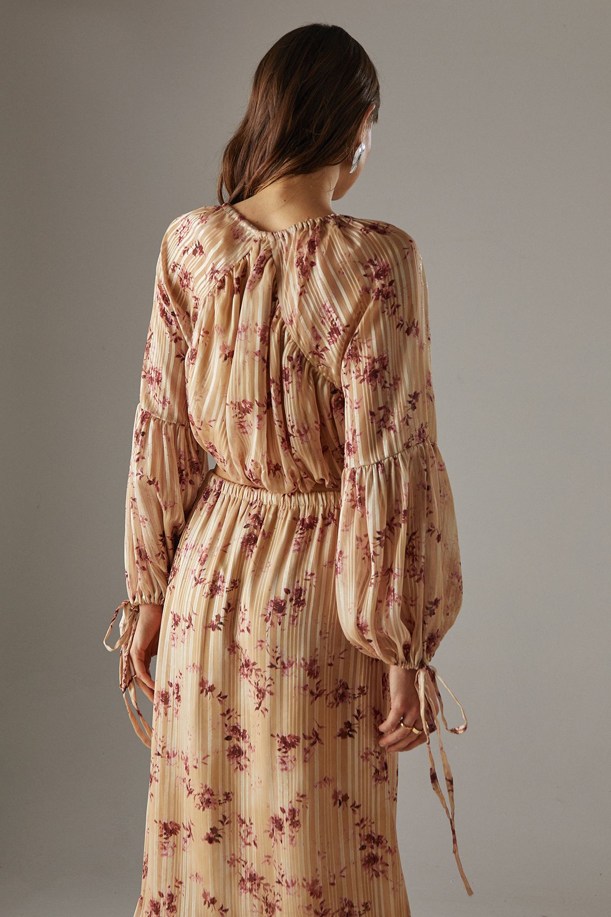 Warehouse Shadow Stripe Cropped Bubble Hem Boho Blouse Floral image 3