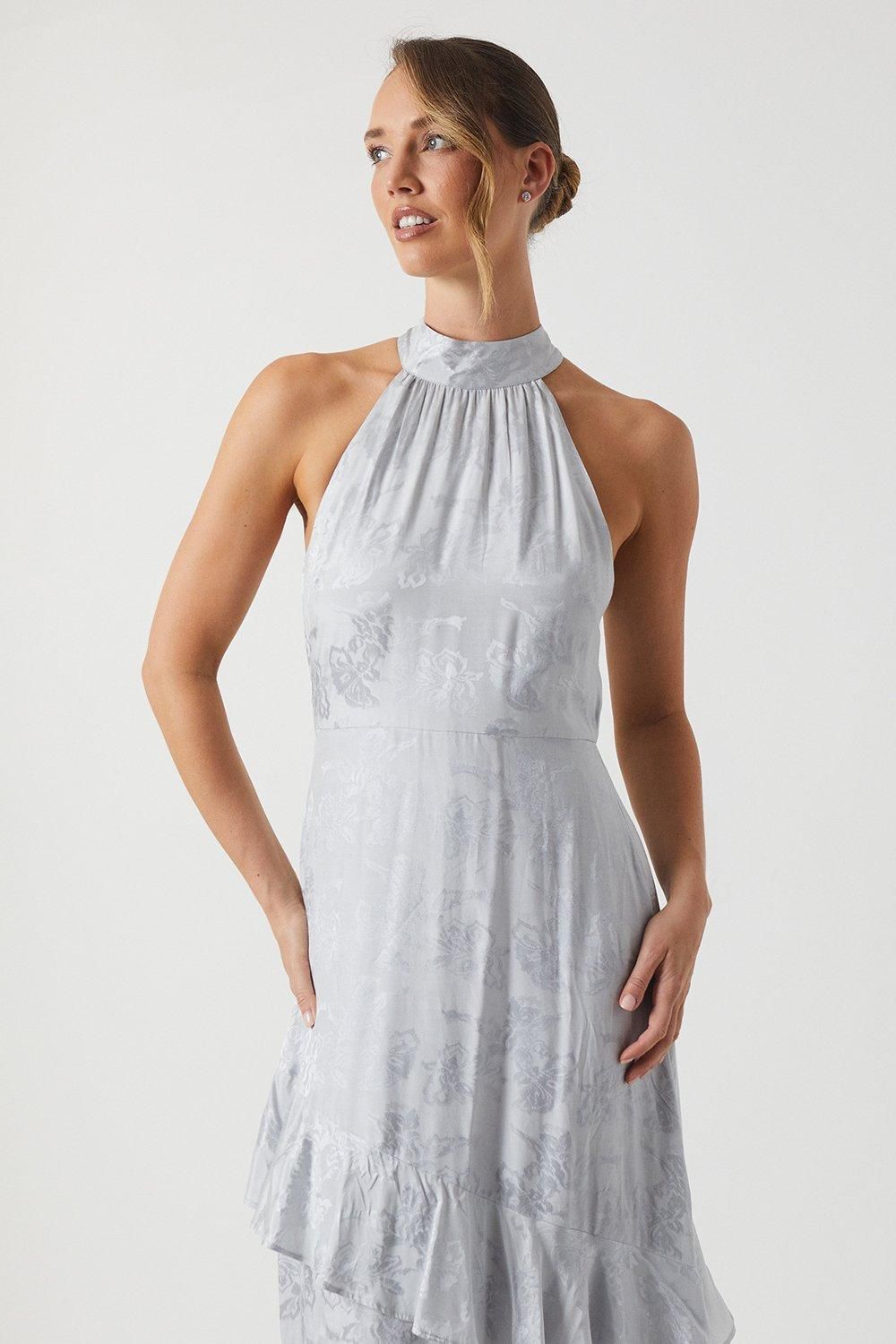 Coast Satin Jacquard Halter Neck Bridesmaid Dress Grey Mist image 4