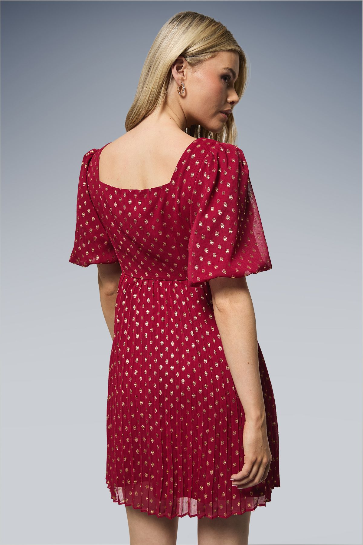 Dorothy Perkins DP Luxe Bow Front Puff Sleeve Metallic Mini Dress Red image 3