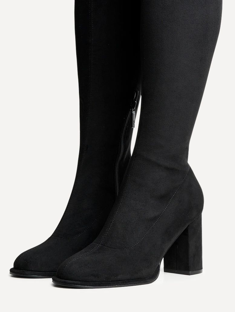Linzi Kylie Black Stretch Suede Long Block Heeled Boot image 4