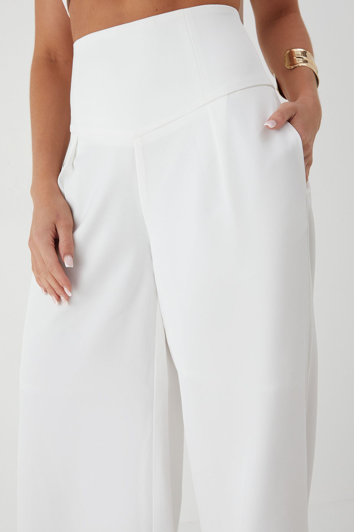 MissPap Corset High Waist Wide Leg Trousers White image 4