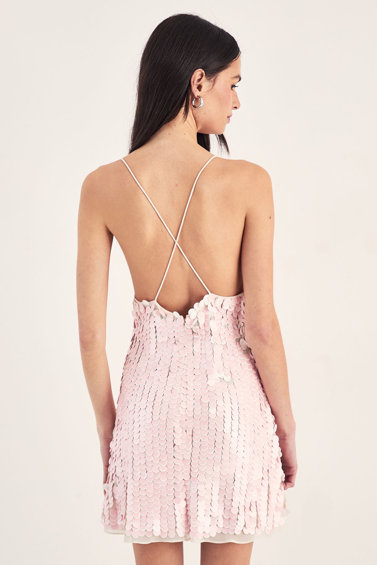 NastyGal Two Layer Disc Embellished Strappy Mini Dress Baby Pink image 4
