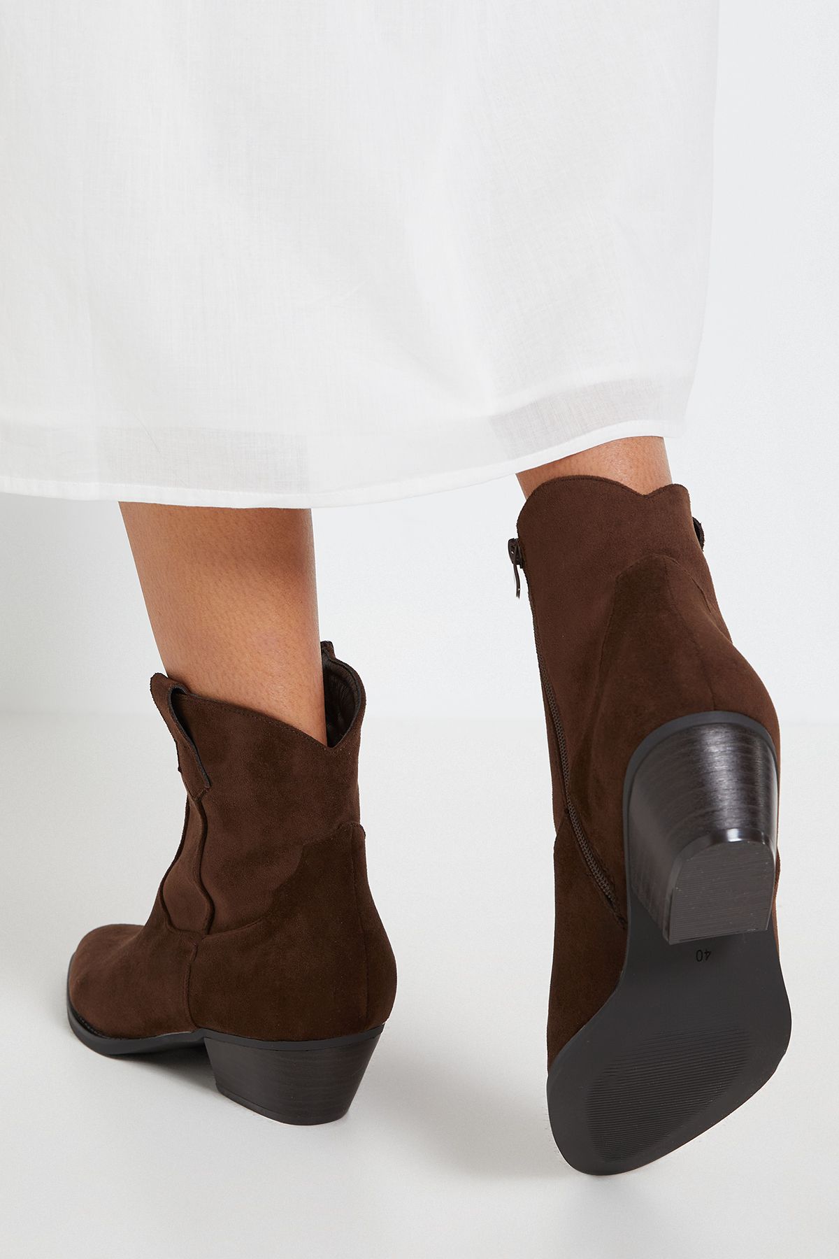 Dorothy Perkins Evie Faux Suede Western Ankle Boots Brown image 3