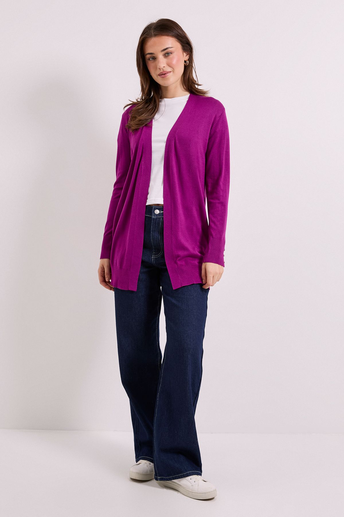 Dorothy Perkins Plum Longline Button Cuff Cardigan Plum image 2