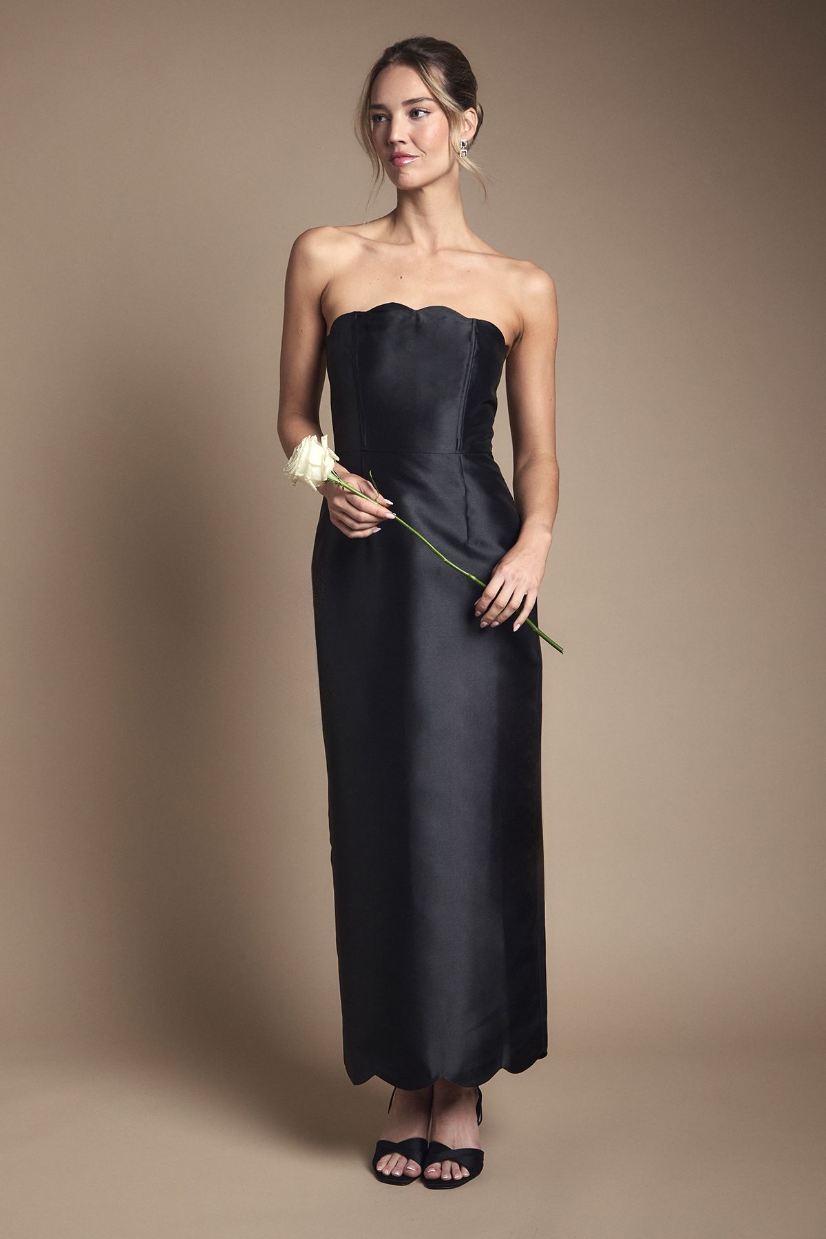 Coast Scallop Detail Twill Column Bridesmaid Dress Black image 1