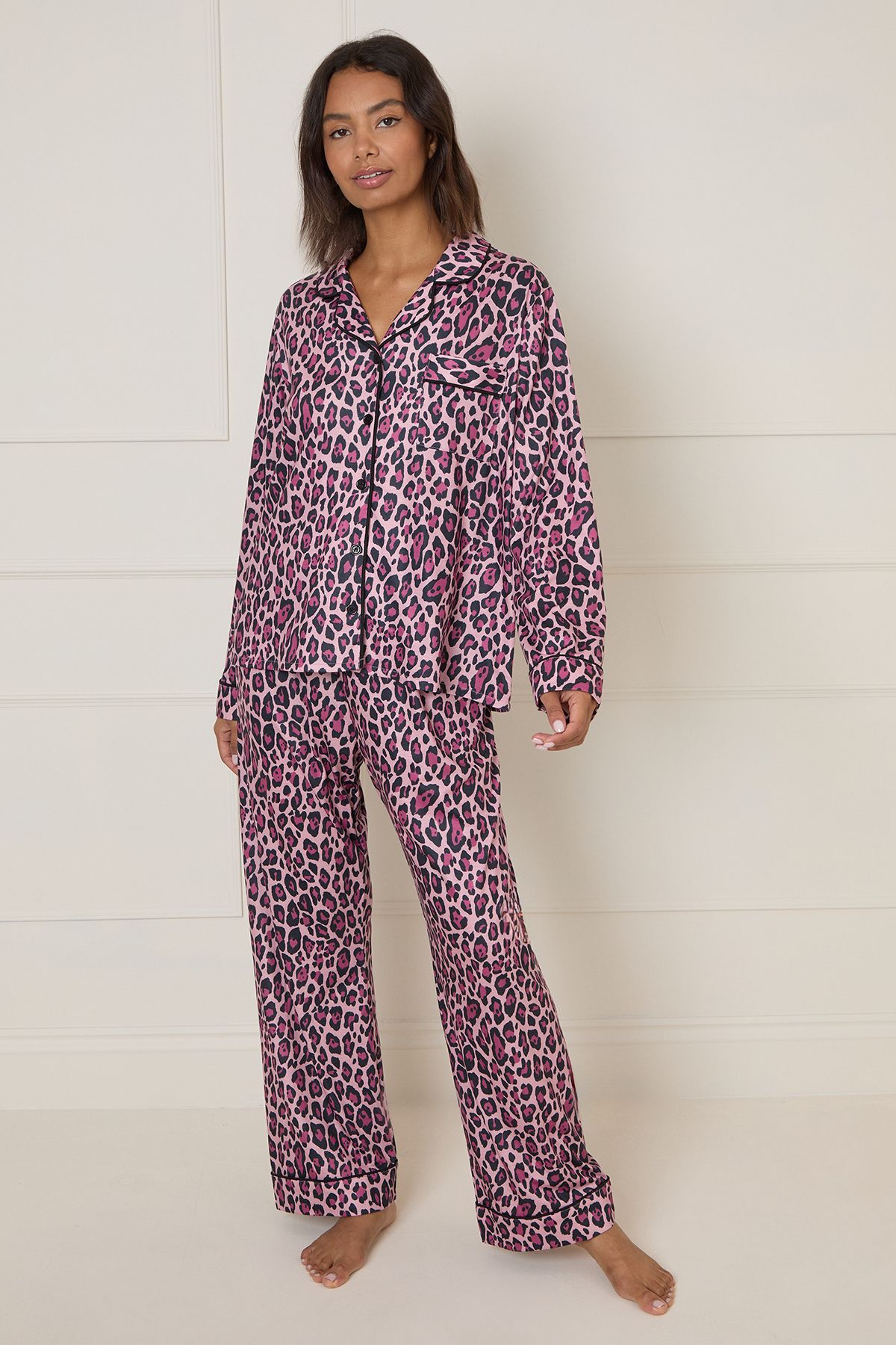 Dorothy Perkins Pink Leopard Tipped Long Sleeve Pyjama Set Leopard image 2