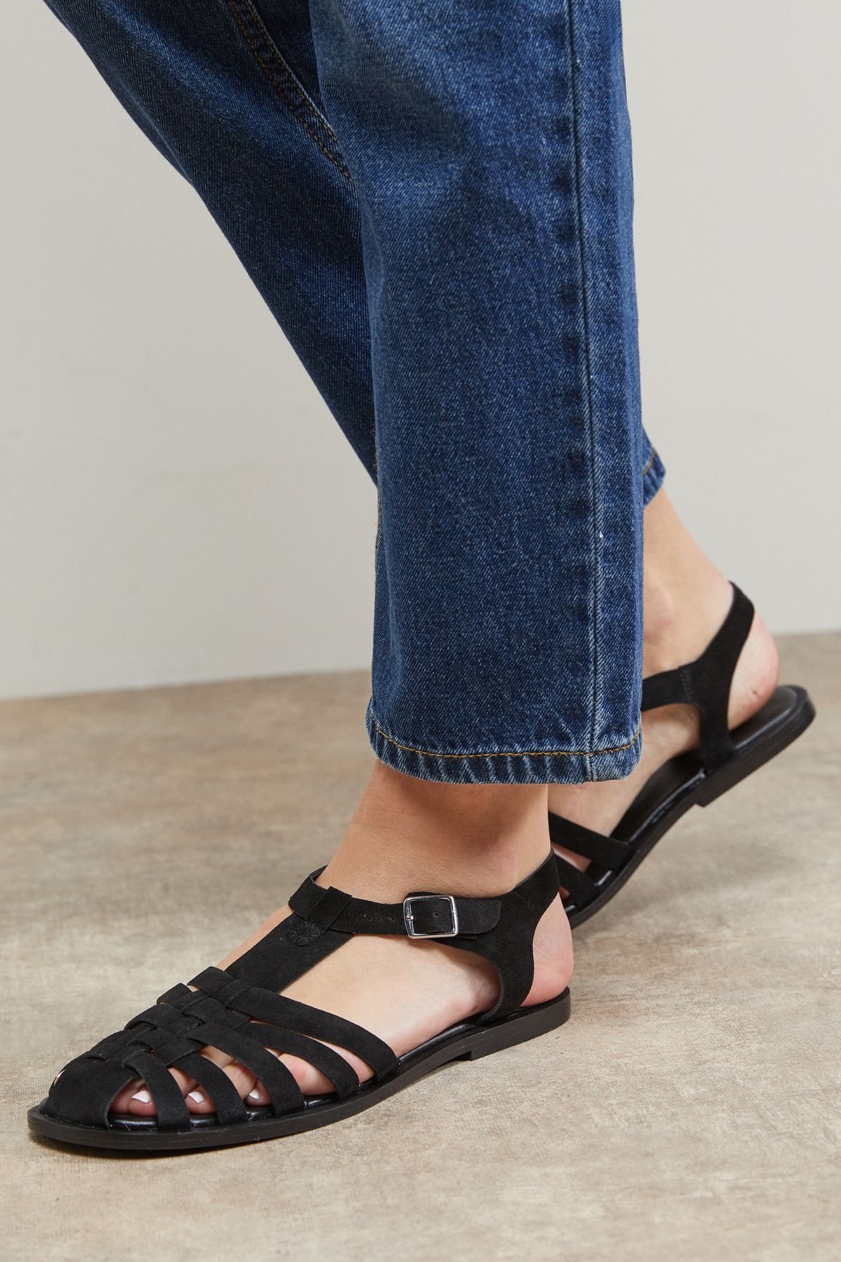 Oasis Fiora Suede Fisherman Flat Shoes Black