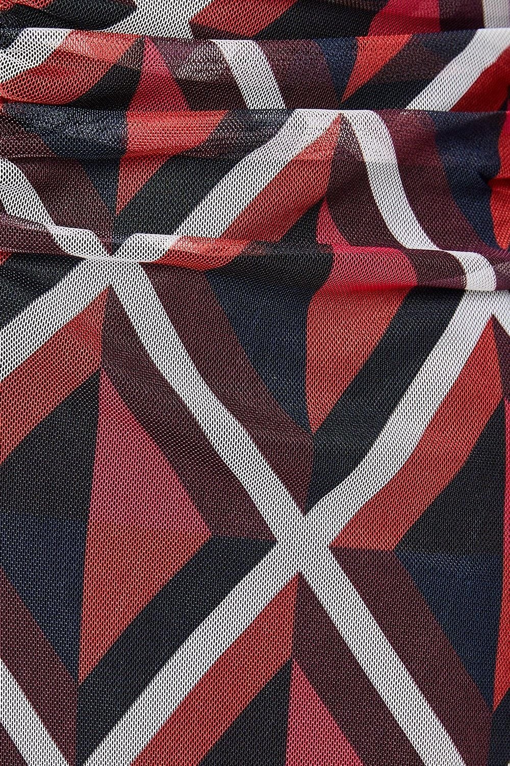 Principles Red Printed Mesh Ruched Front Midi Dress Red image 5