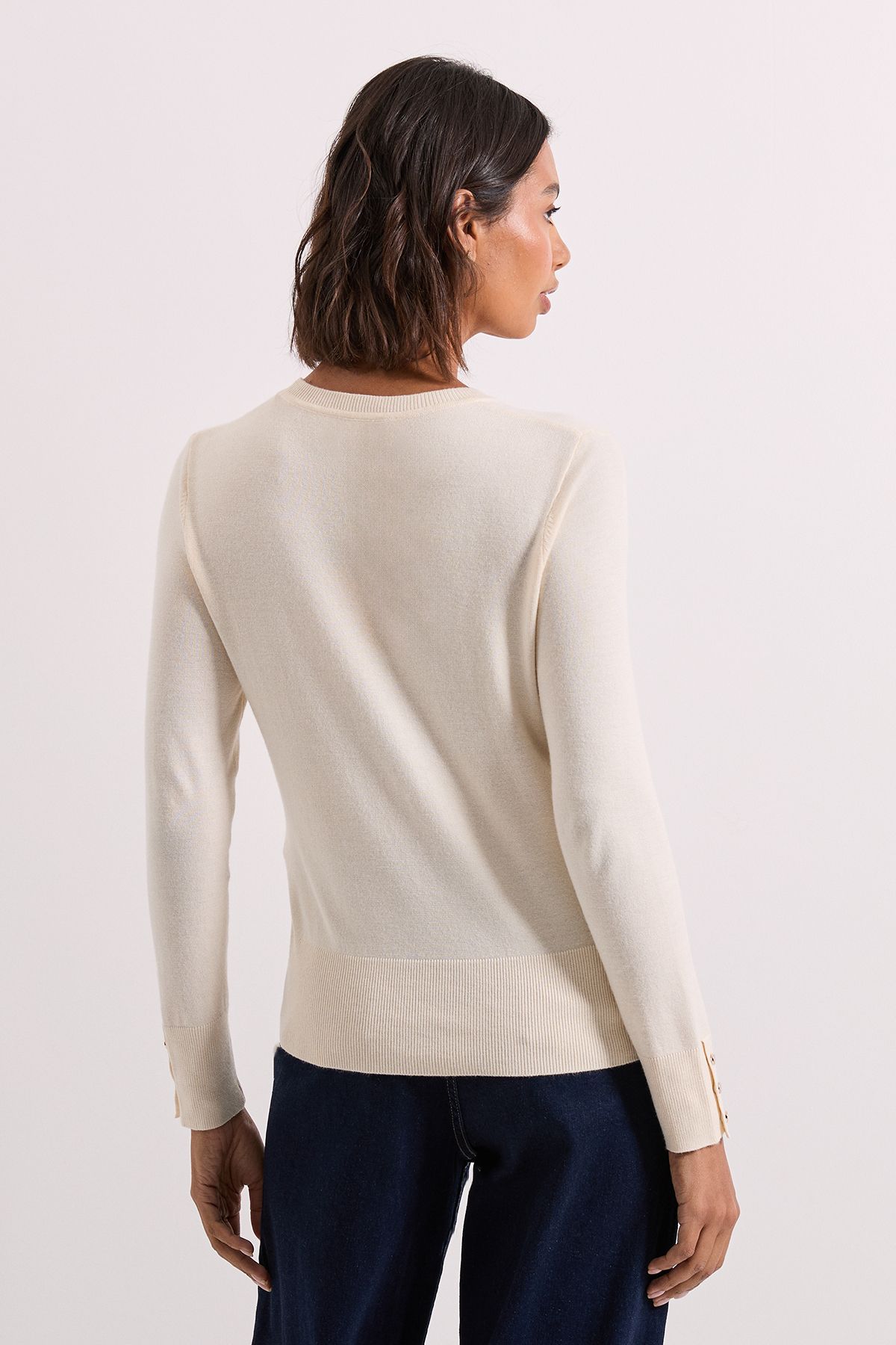 Dorothy Perkins Ivory Crew Neck Button Cuff Jumper Ivory image 3