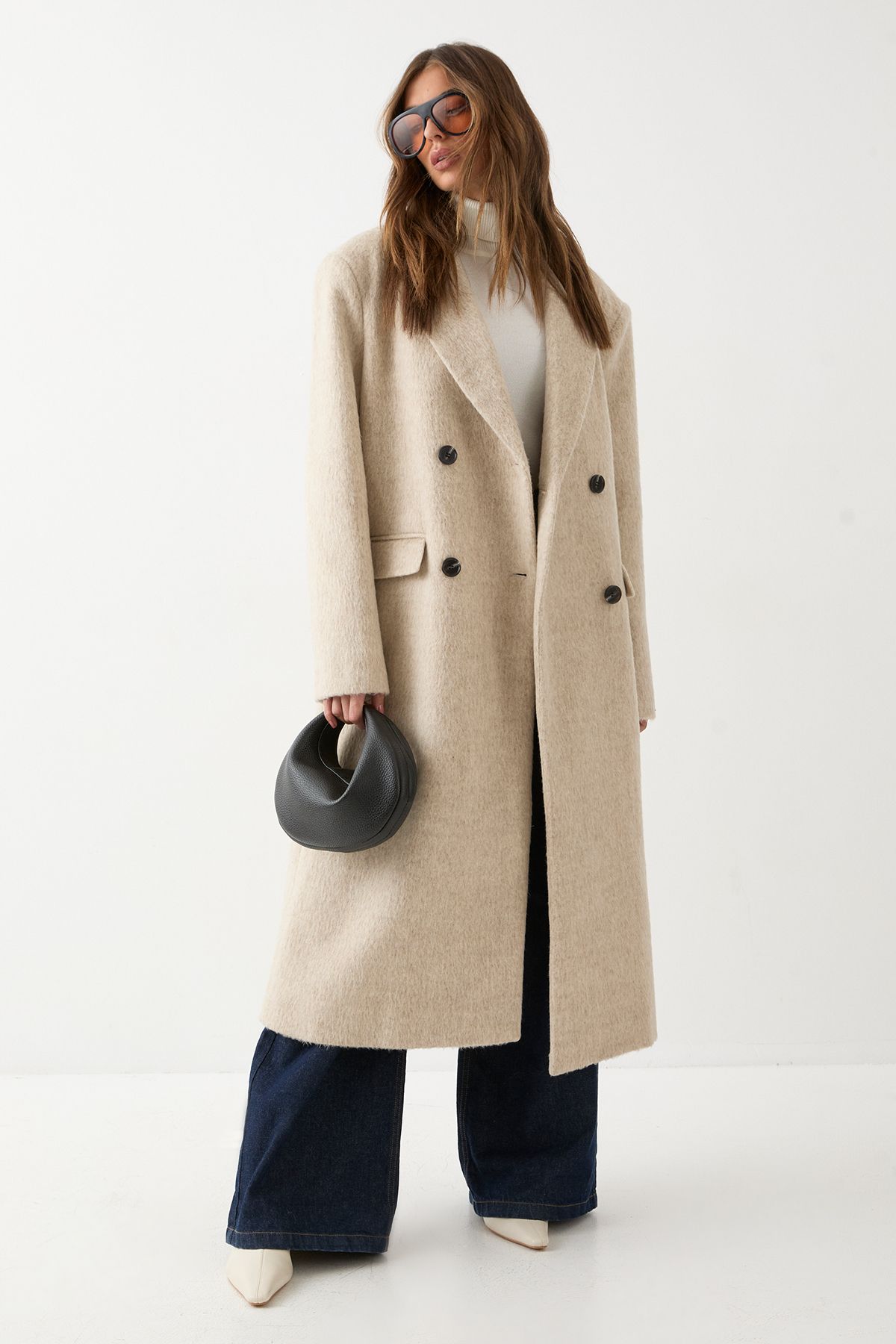 MissPap Wool Look Structured Shoulder Coat Tan image 1