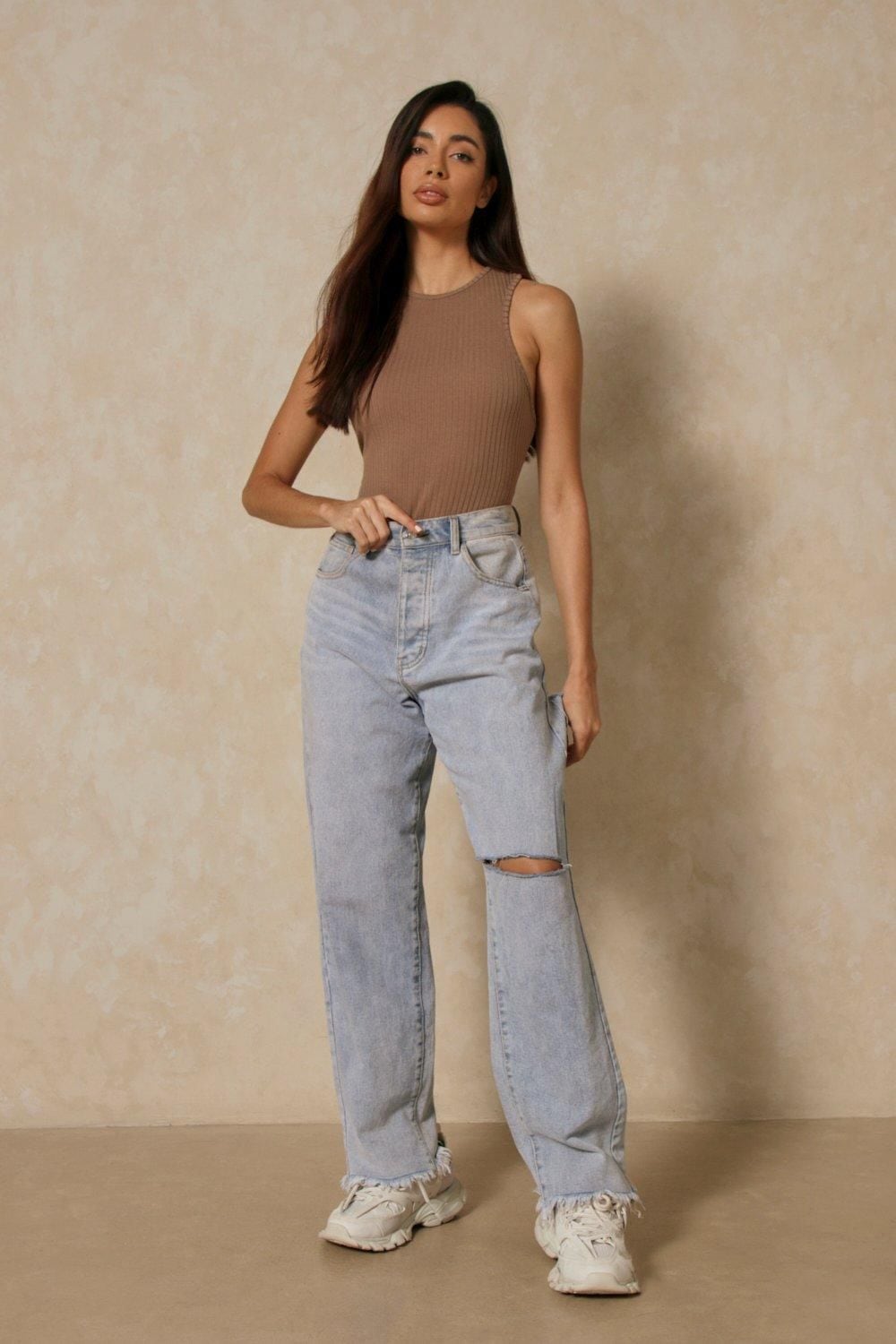 MissPap Soft Rib Racer Neck Thong Bodysuit Mocha image 4