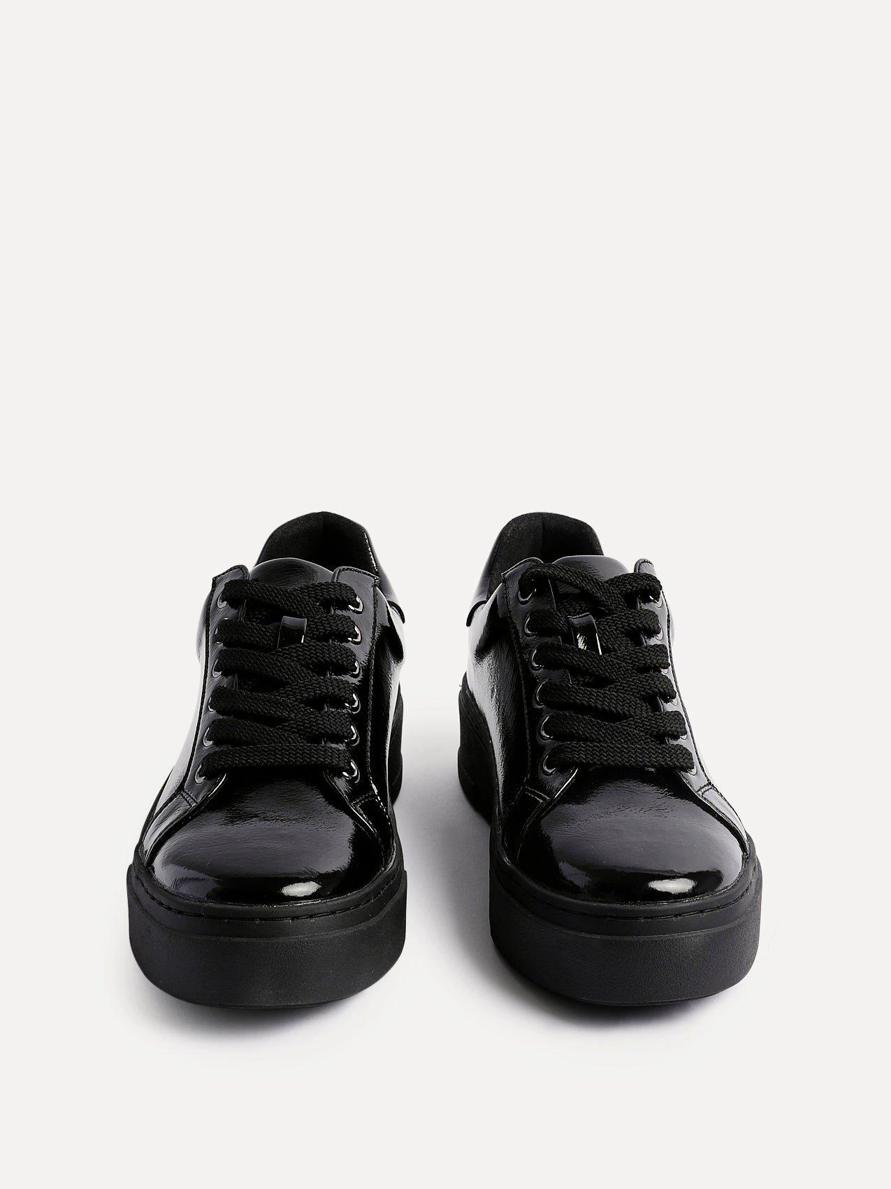 Linzi Reset Black Patent Lace Up Flatform Trainers image 3