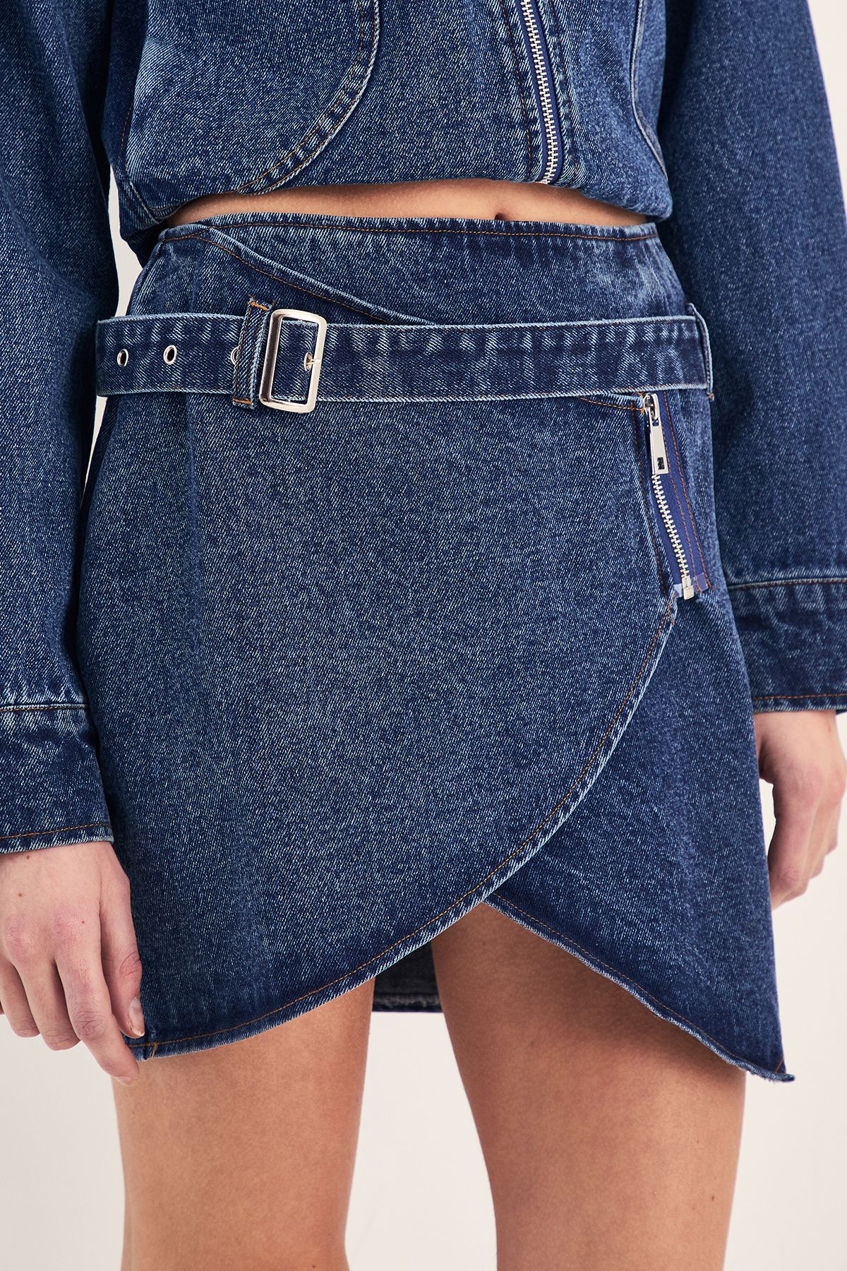 NastyGal Belted Denim Mini Skirt Indigo image 2