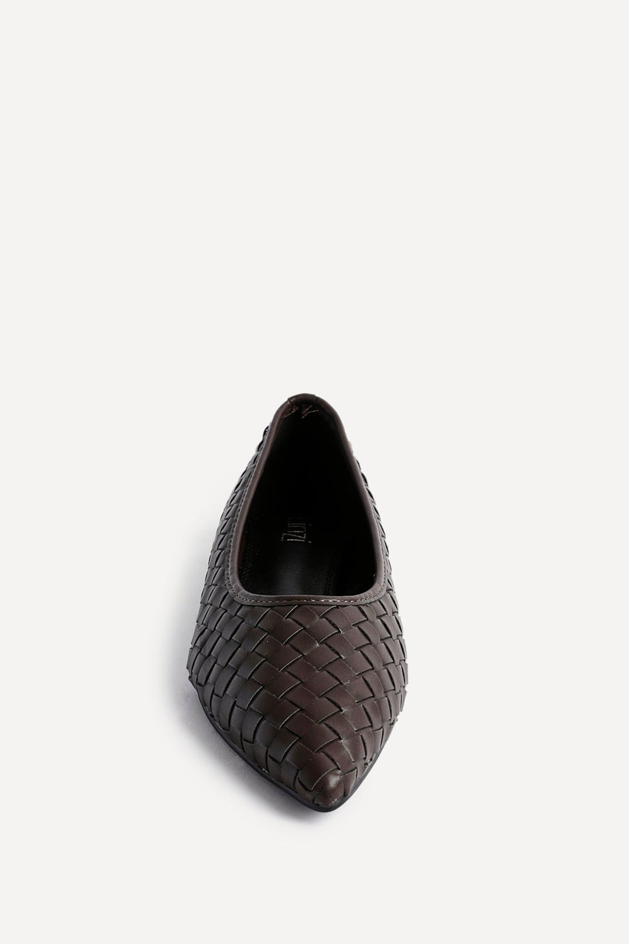 Linzi Talina Brown Faux Leather Woven Pointed Toe Ballet Flats image 4