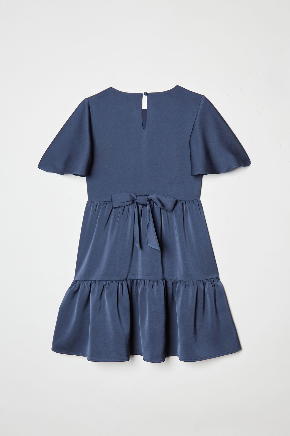 Coast Girls Satin Back Crepe Tiered Angel Sleeve Dress Navy image 6