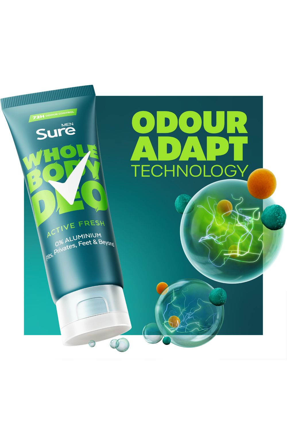 Sure Whole Body 'Deodorant Cream' Active Fresh w/ 72H Odour free 75ml, 6pk image 2