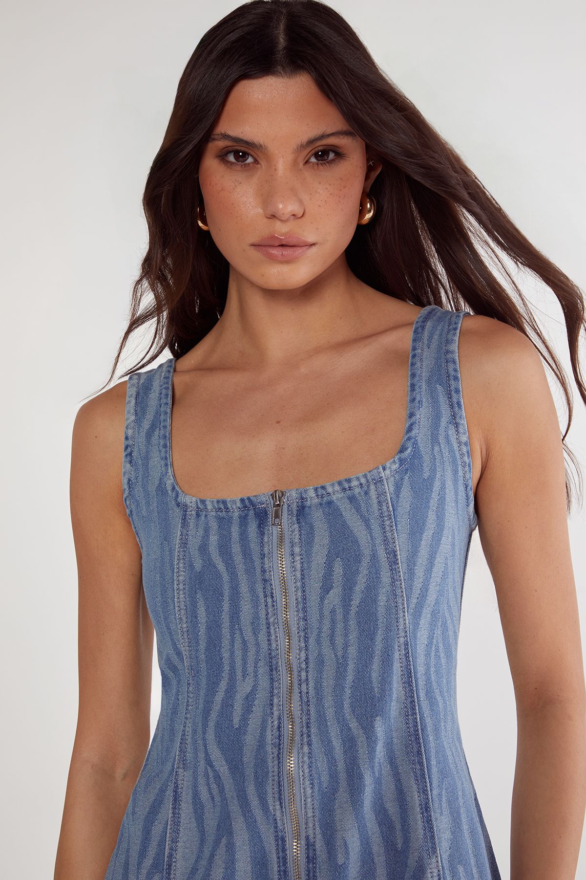 NastyGal Zebra Denim Corset Mini Dress Light Wash image 3