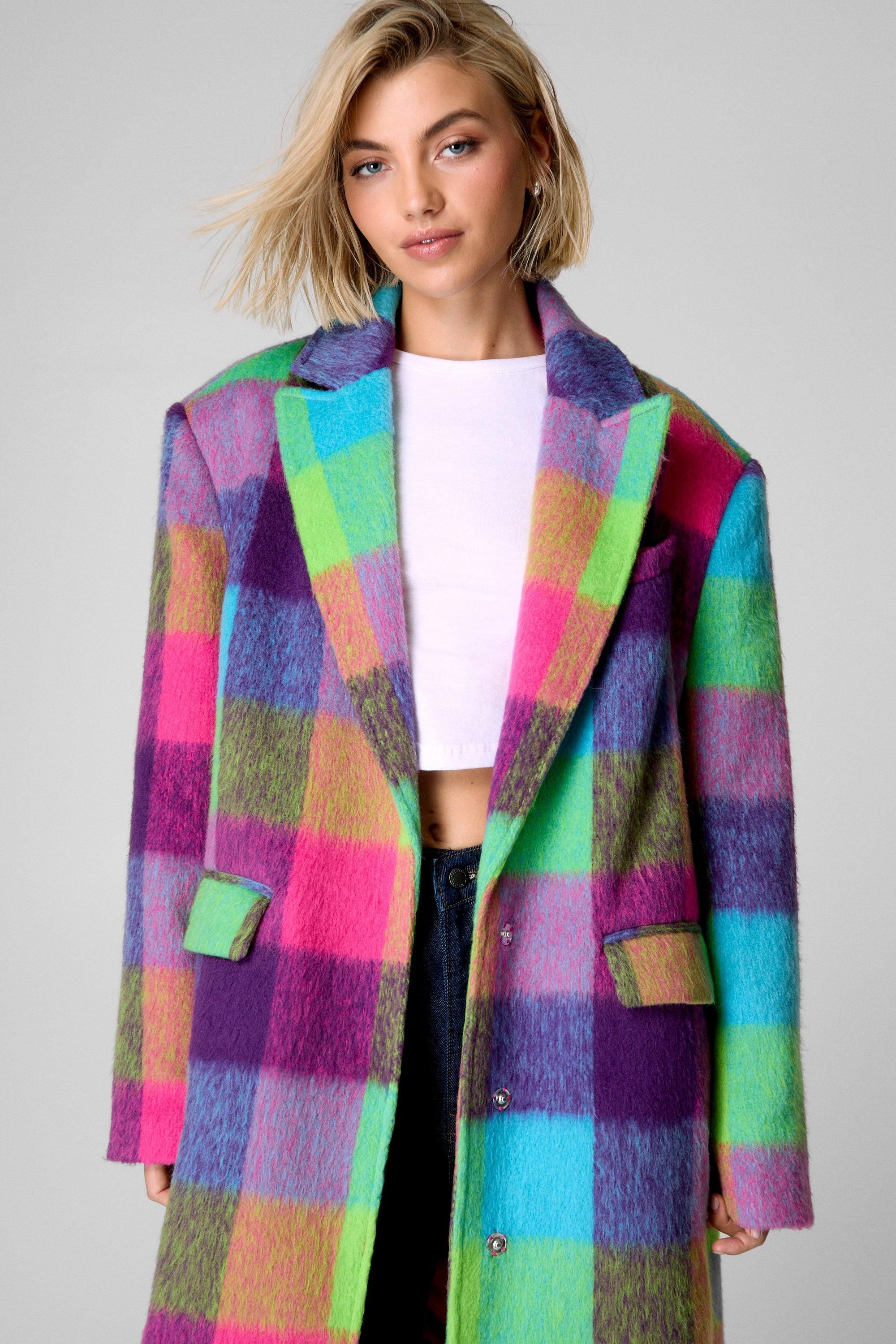 NastyGal Oversized Multi Check Single Breasted Tailored Coat Multi image 2