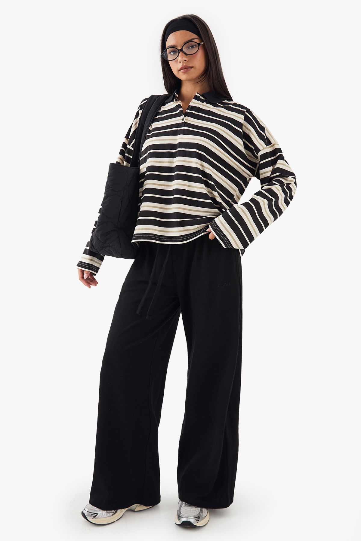 DSGN Studio DSGN Studio Embroidered Rib Wide Leg Trouser Black