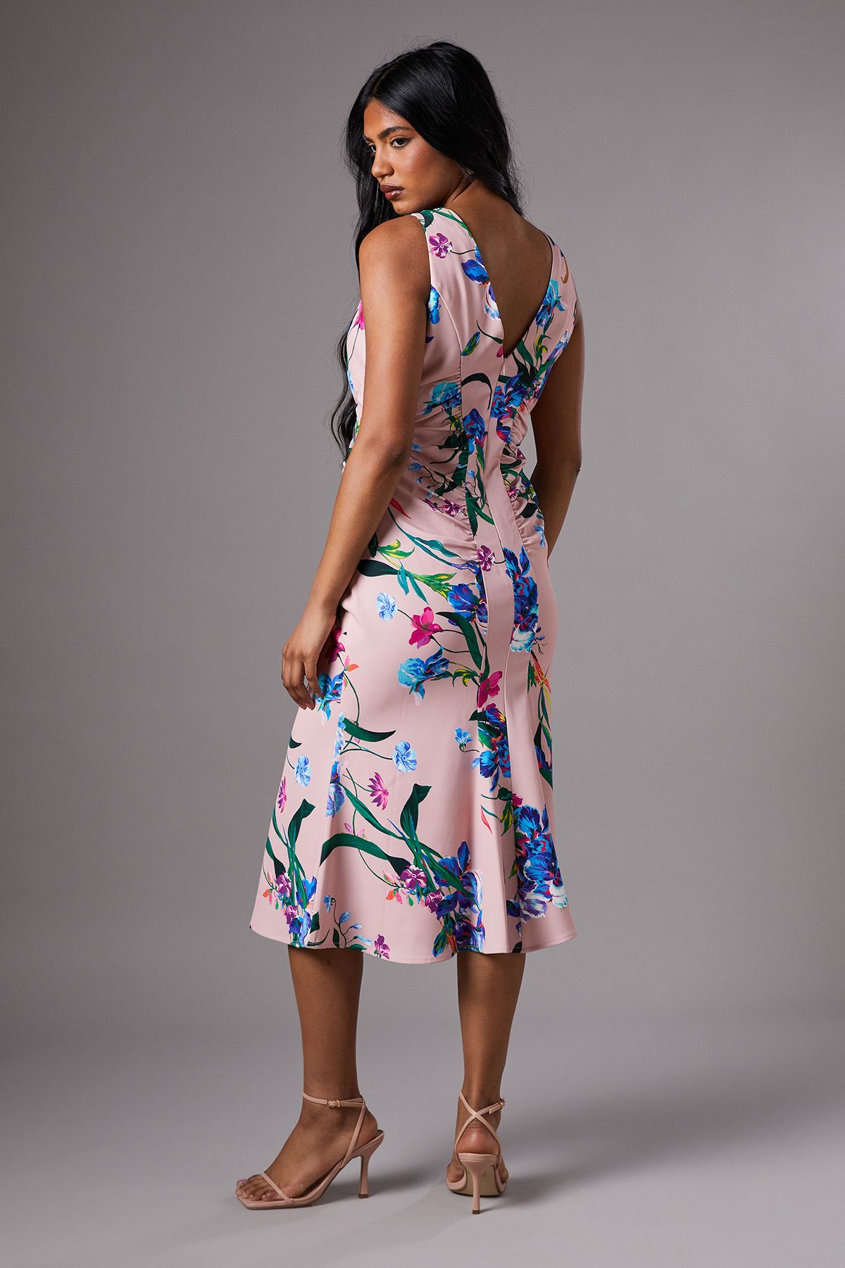 Coast Petite Printed Ruched Slinky Dress Blush image 4