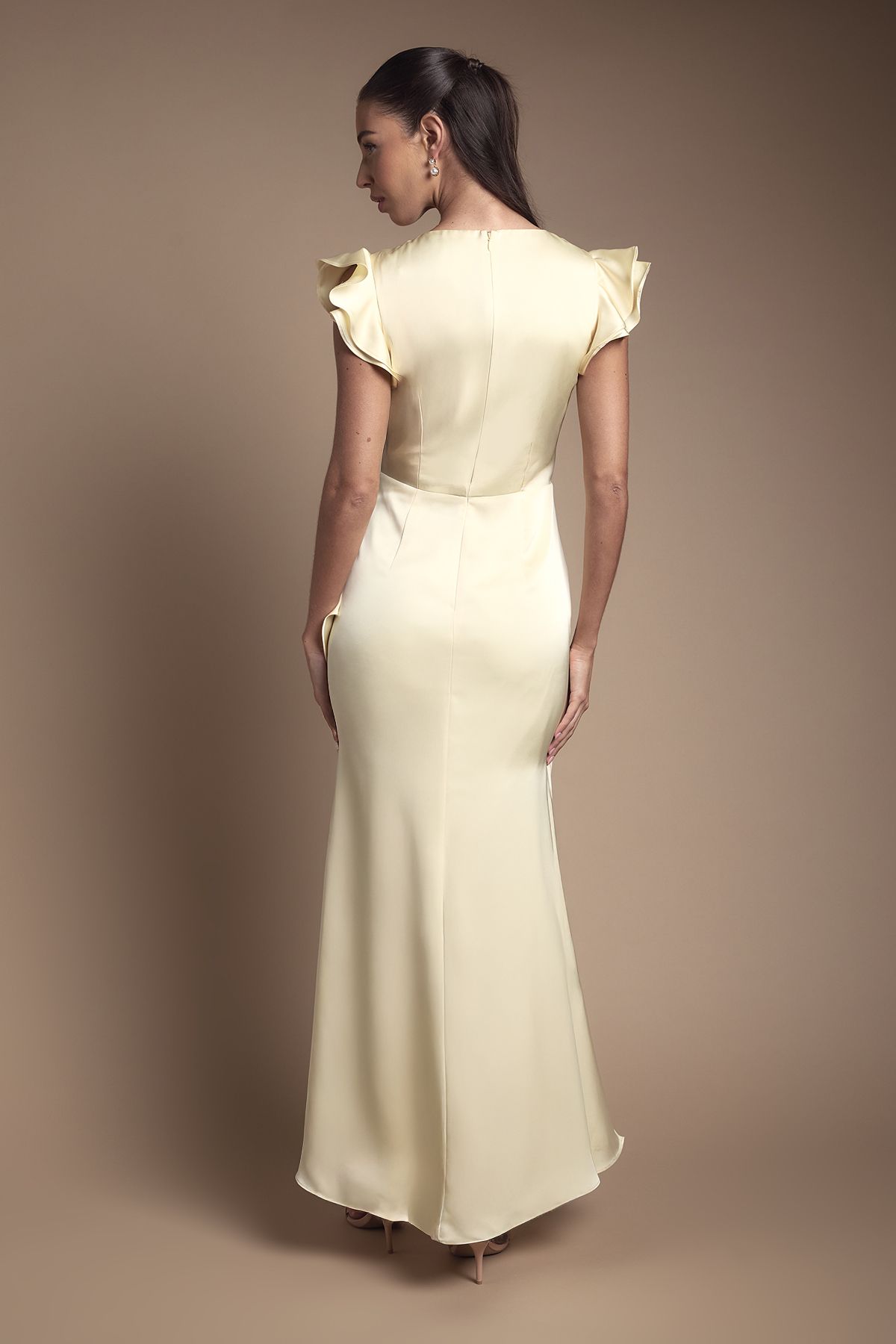 Coast Wrap Front Frill Hem Cap Sleeve Bridesmaid Dress Lemon image 3