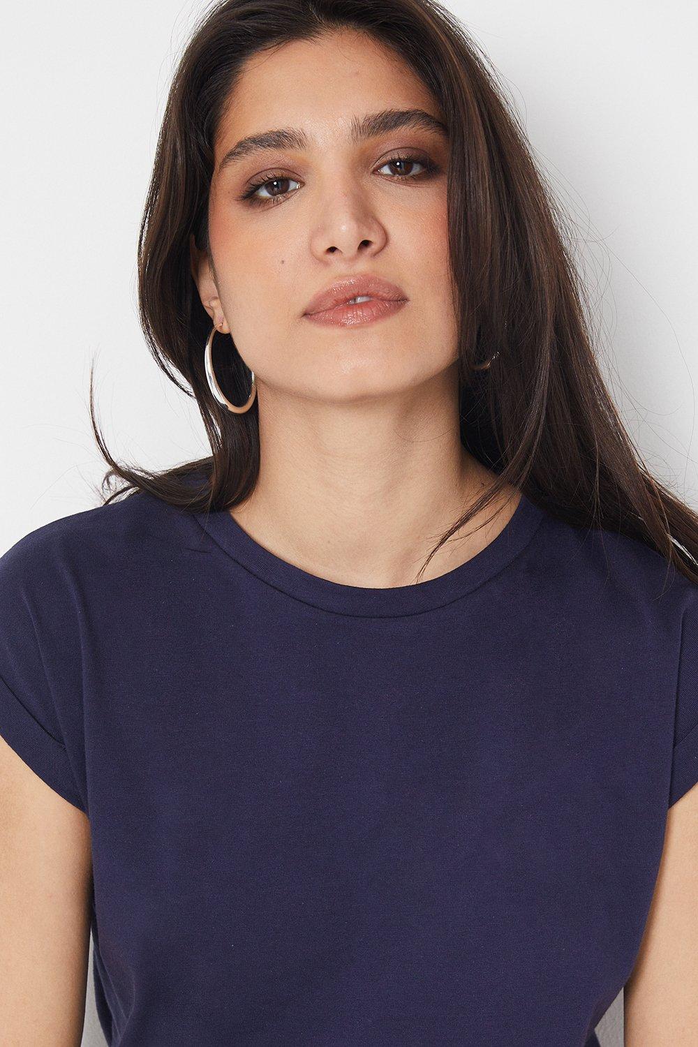 Dorothy Perkins Cotton Roll Sleeve T-shirt Navy image 4