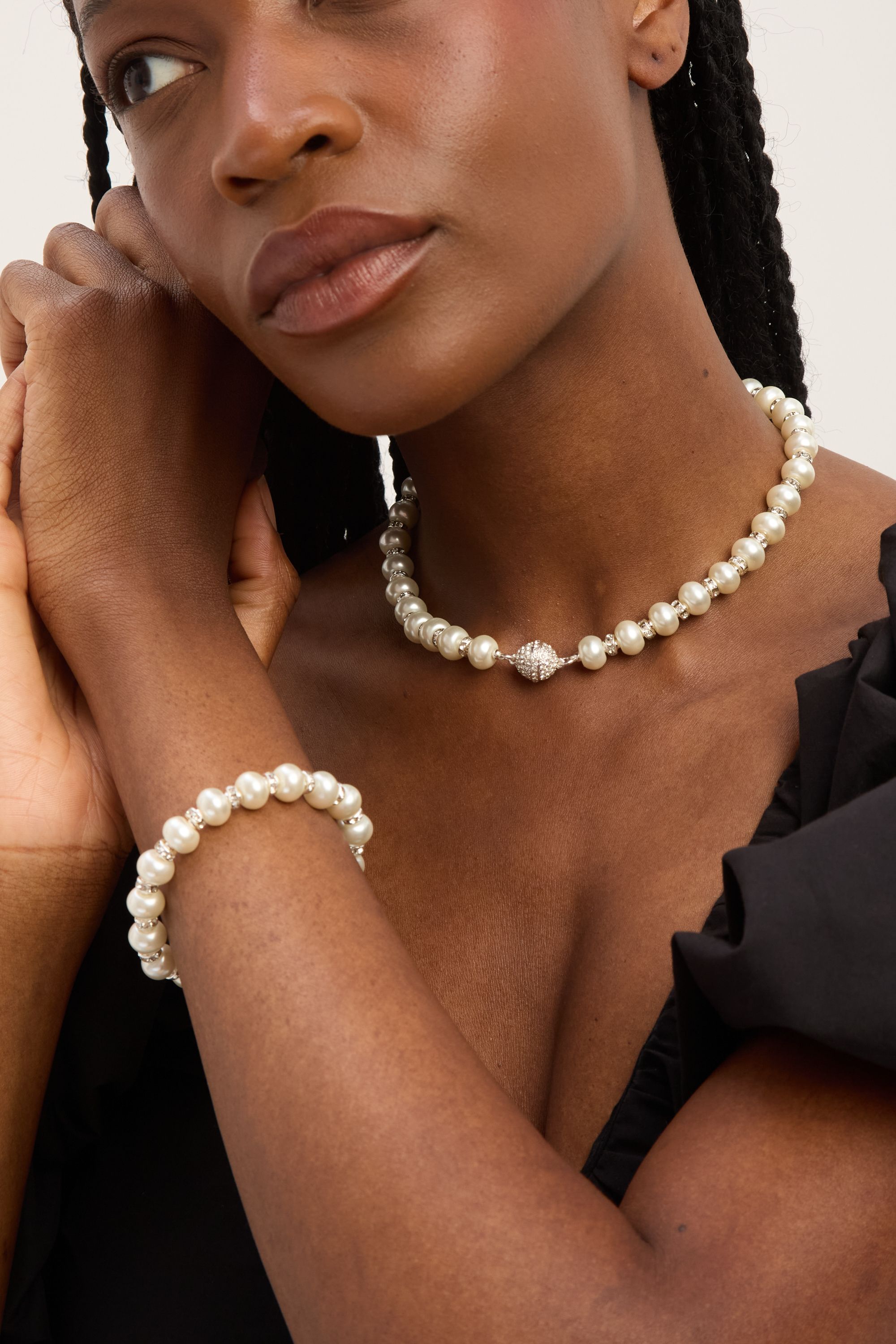 Jon Richard Silver Plated and Pave Pearl Stretch Bracelet image 2