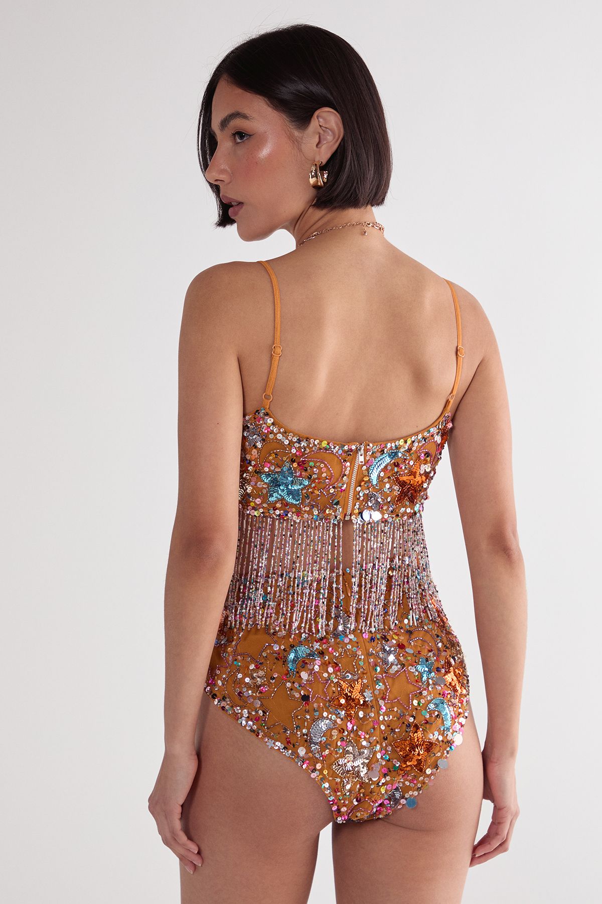 NastyGal Star Embellished Tassel Booty Shorts Orange image 4