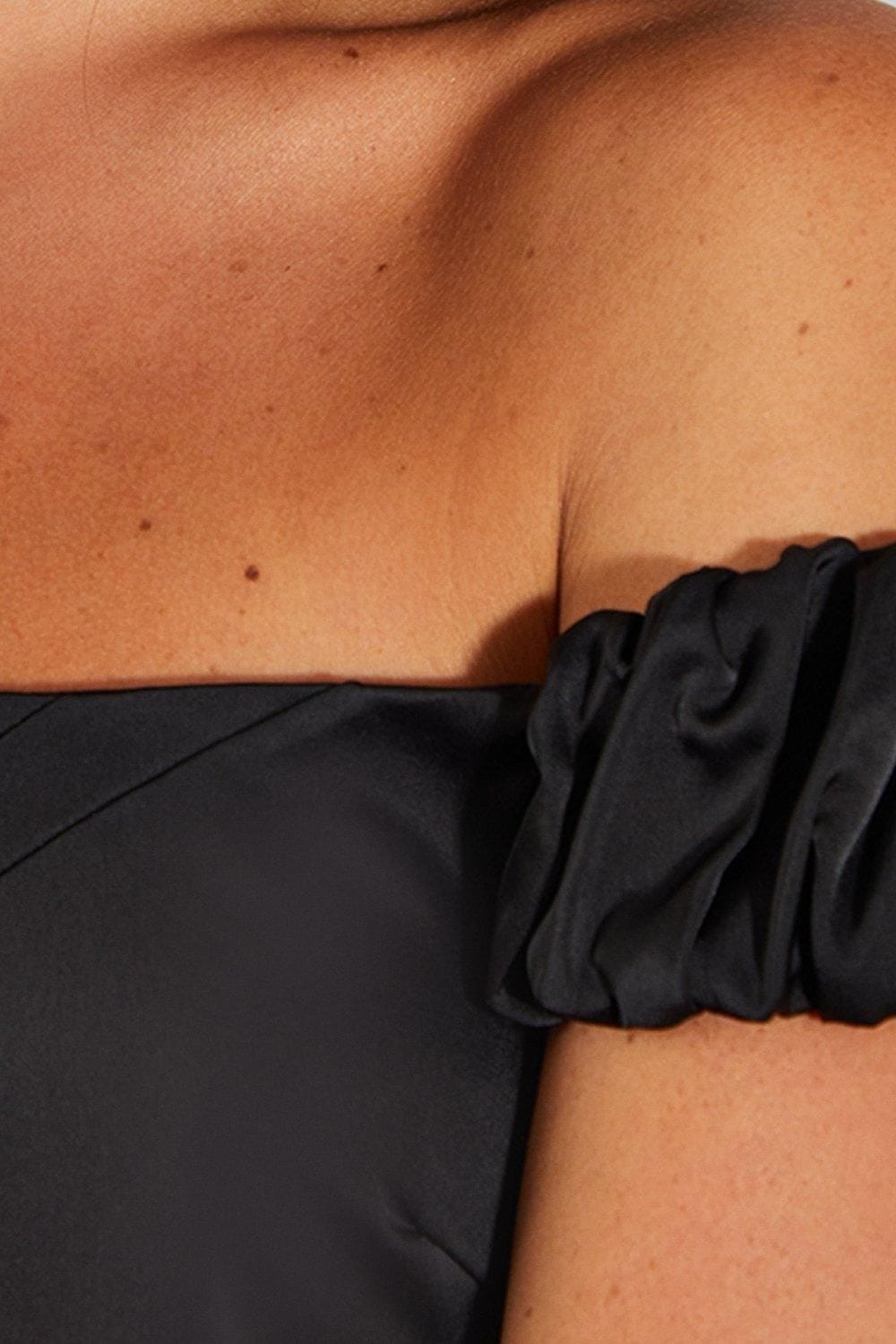 MissPap Satin Frill Sleeve Bardot  Mini Dress Black image 5