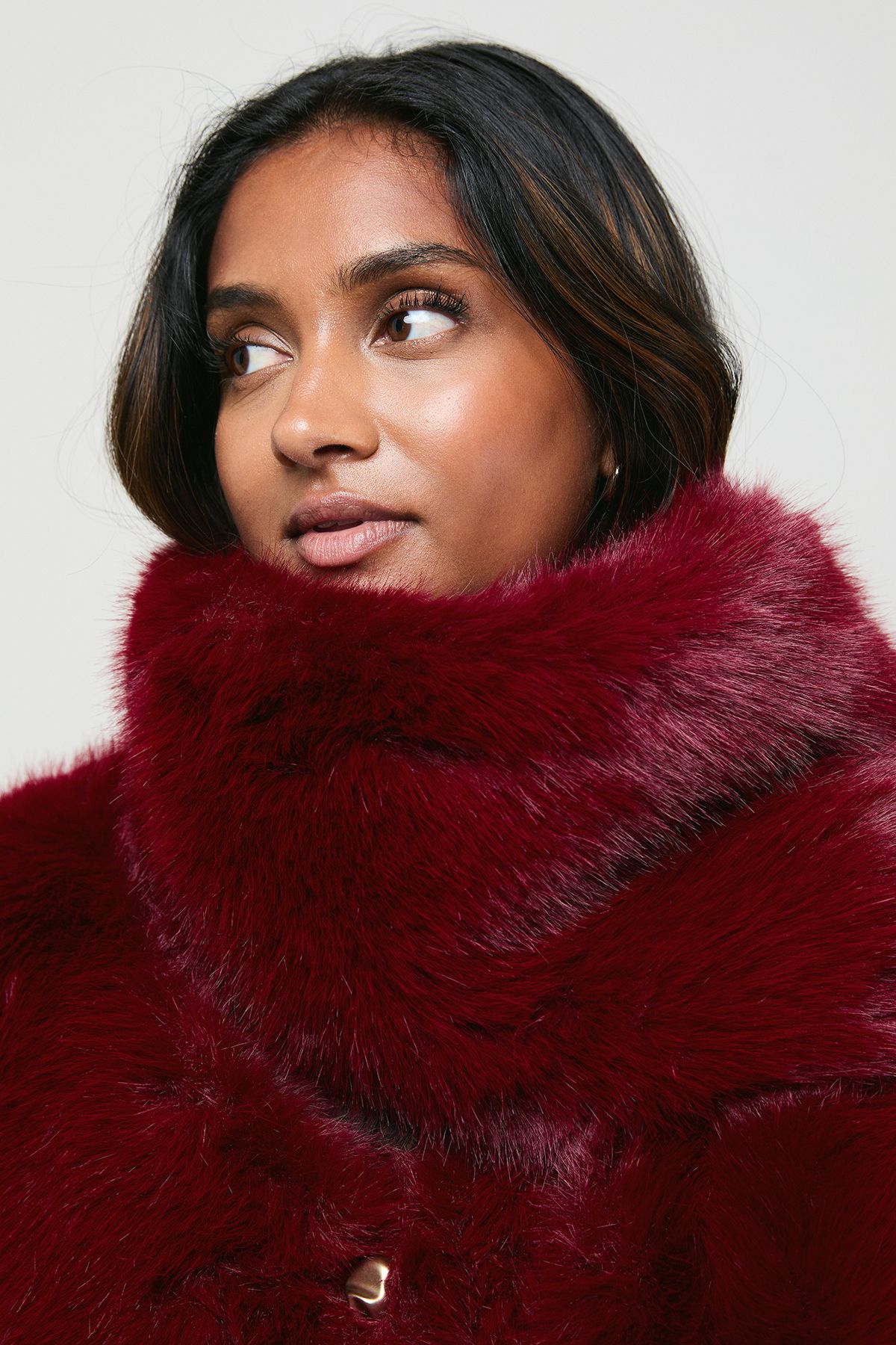 Oasis Fur Jacket With Scarf Berry image 4
