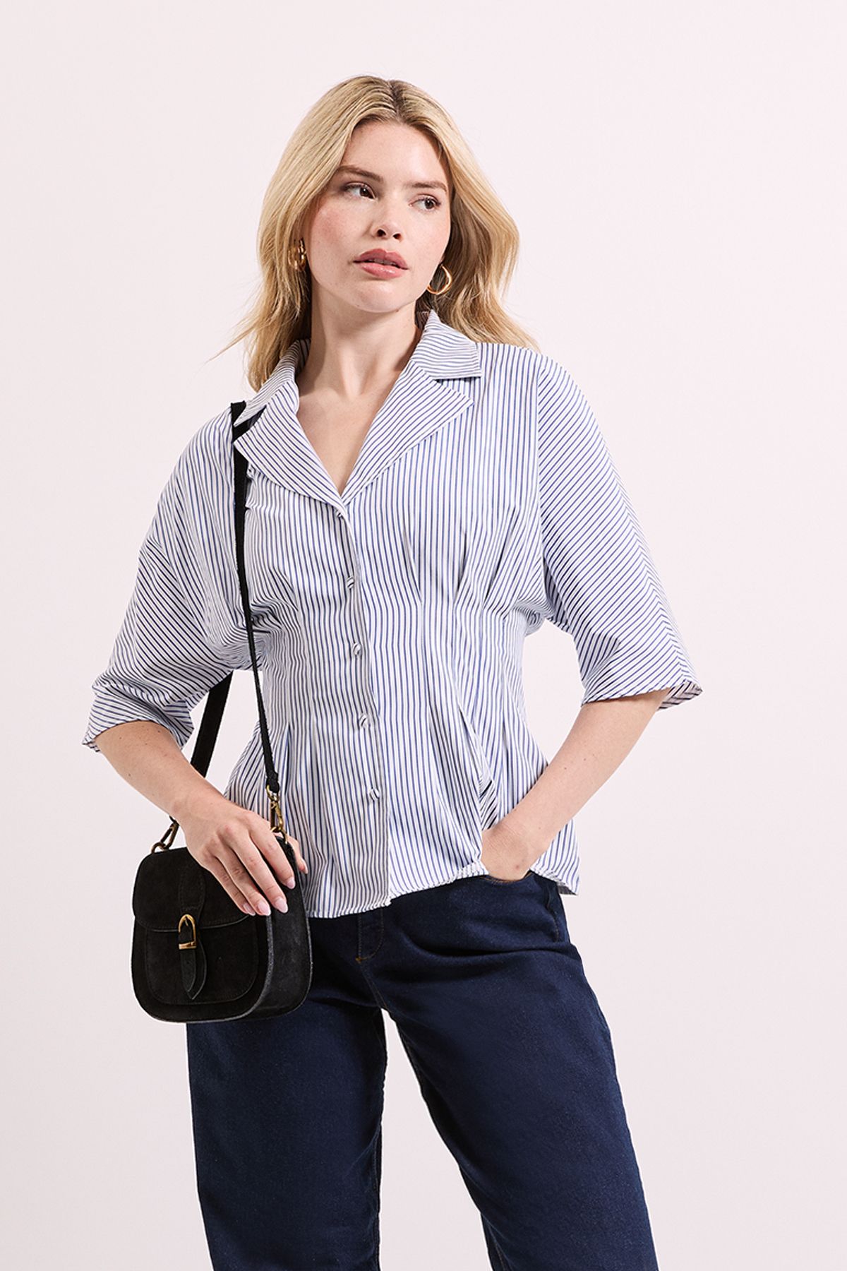 Dorothy Perkins Batwing Pinstripe Corset Shirt Blue
