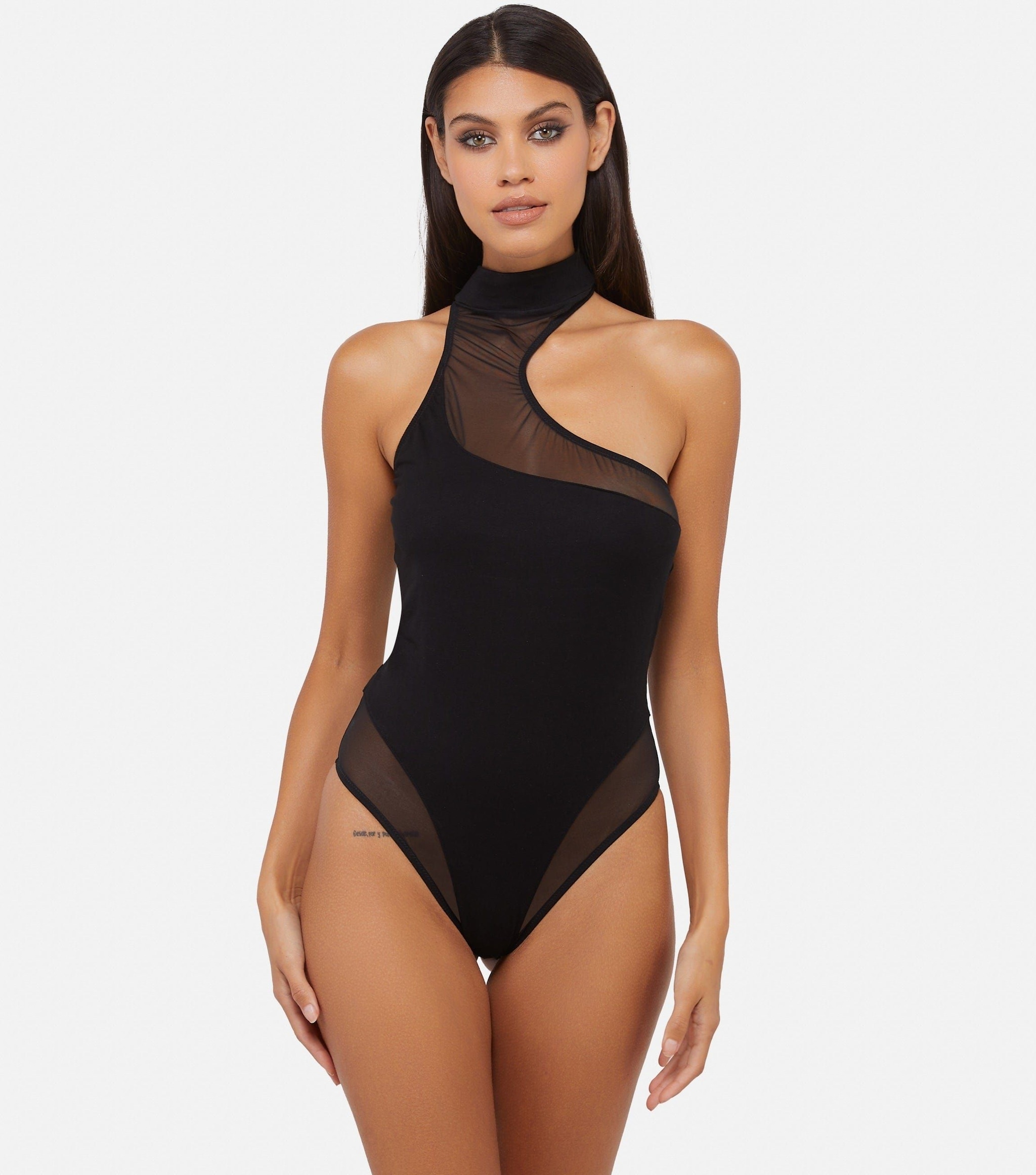 Wolf & Whistle Lola Asymmetric Mesh & Jersey Body image 1