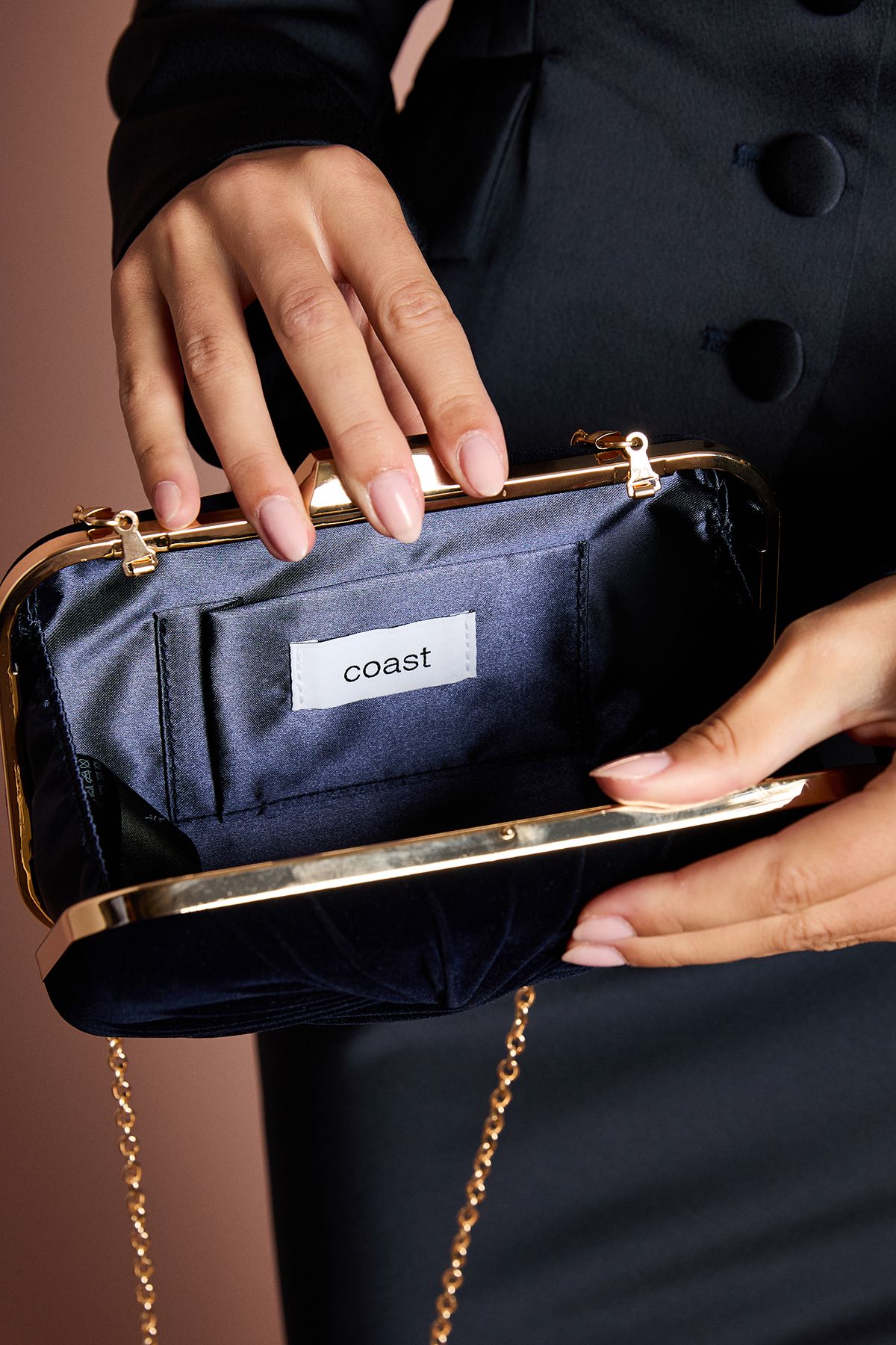 Coast Beaut Velvet Clutch Bag Navy image 3